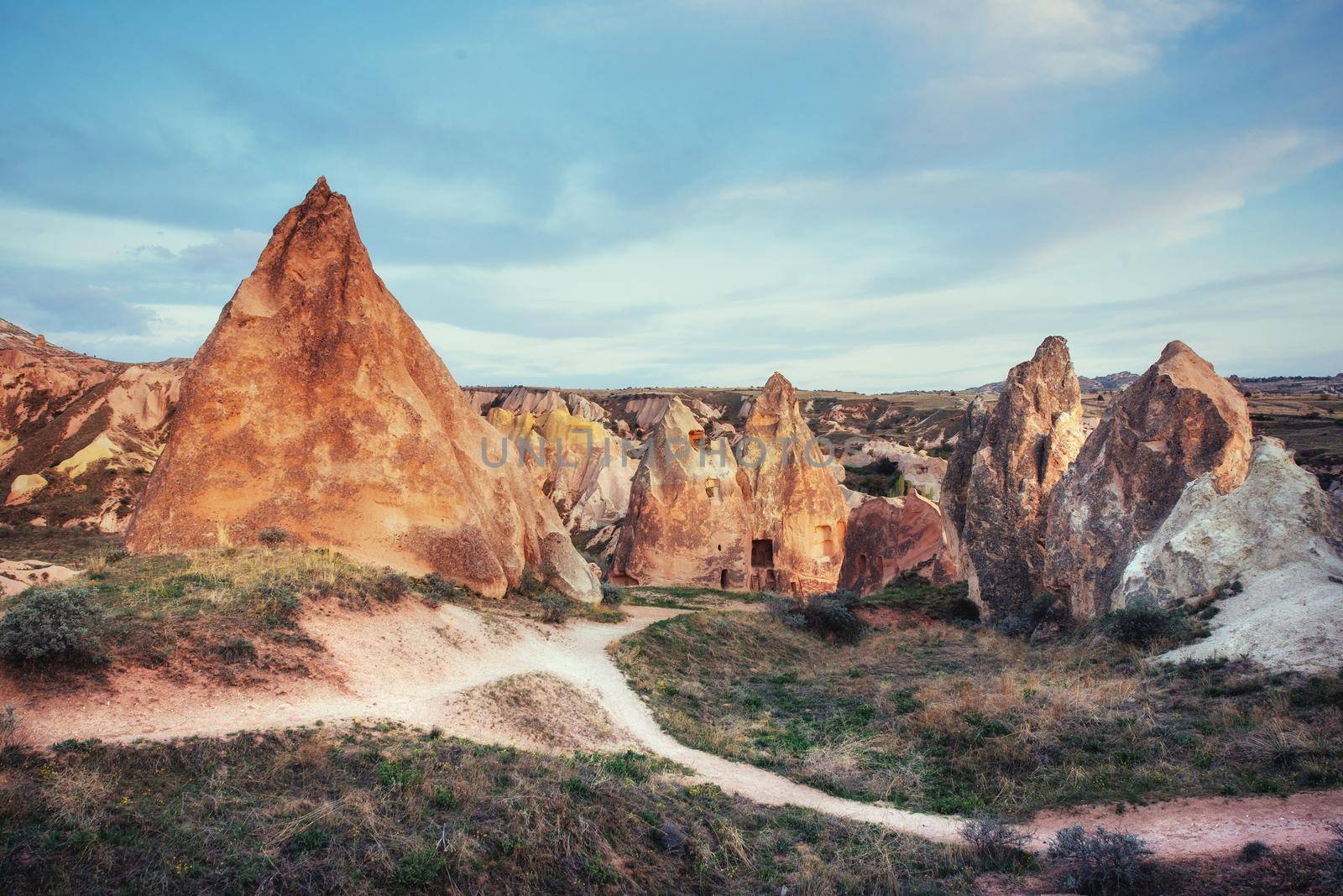 TUnique geological formations in valley in Cappadocia.