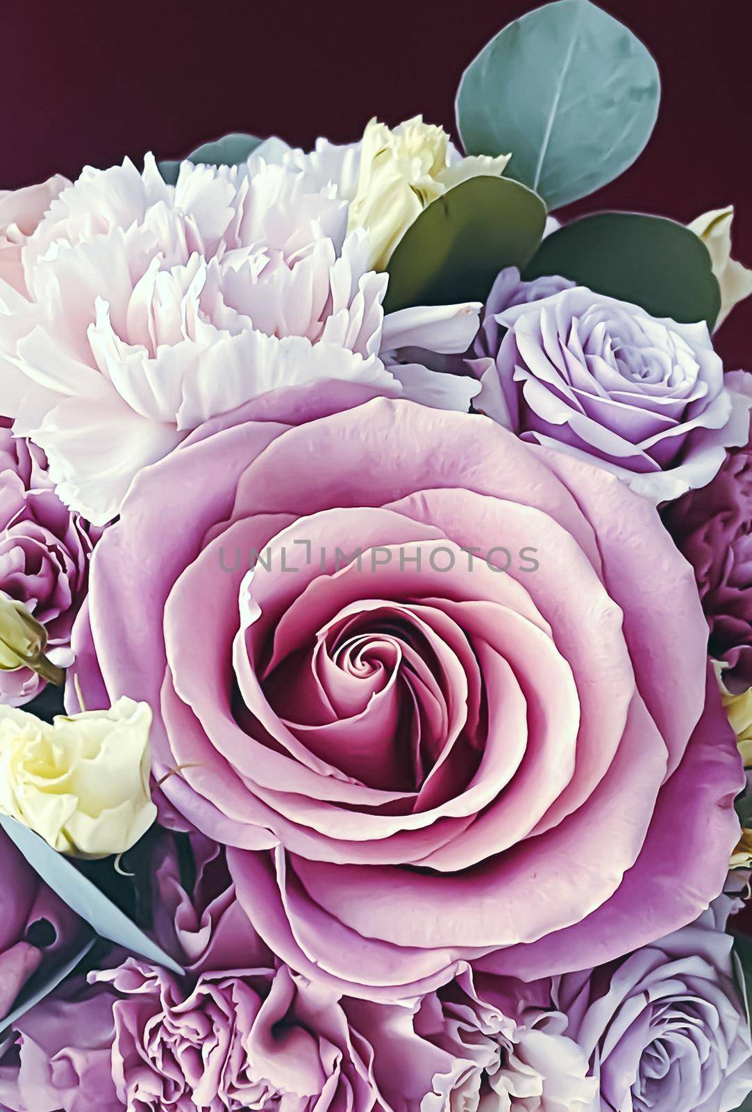 Beautiful bouquet of blooming flowers as holiday gift, luxury floral design by Anneleven