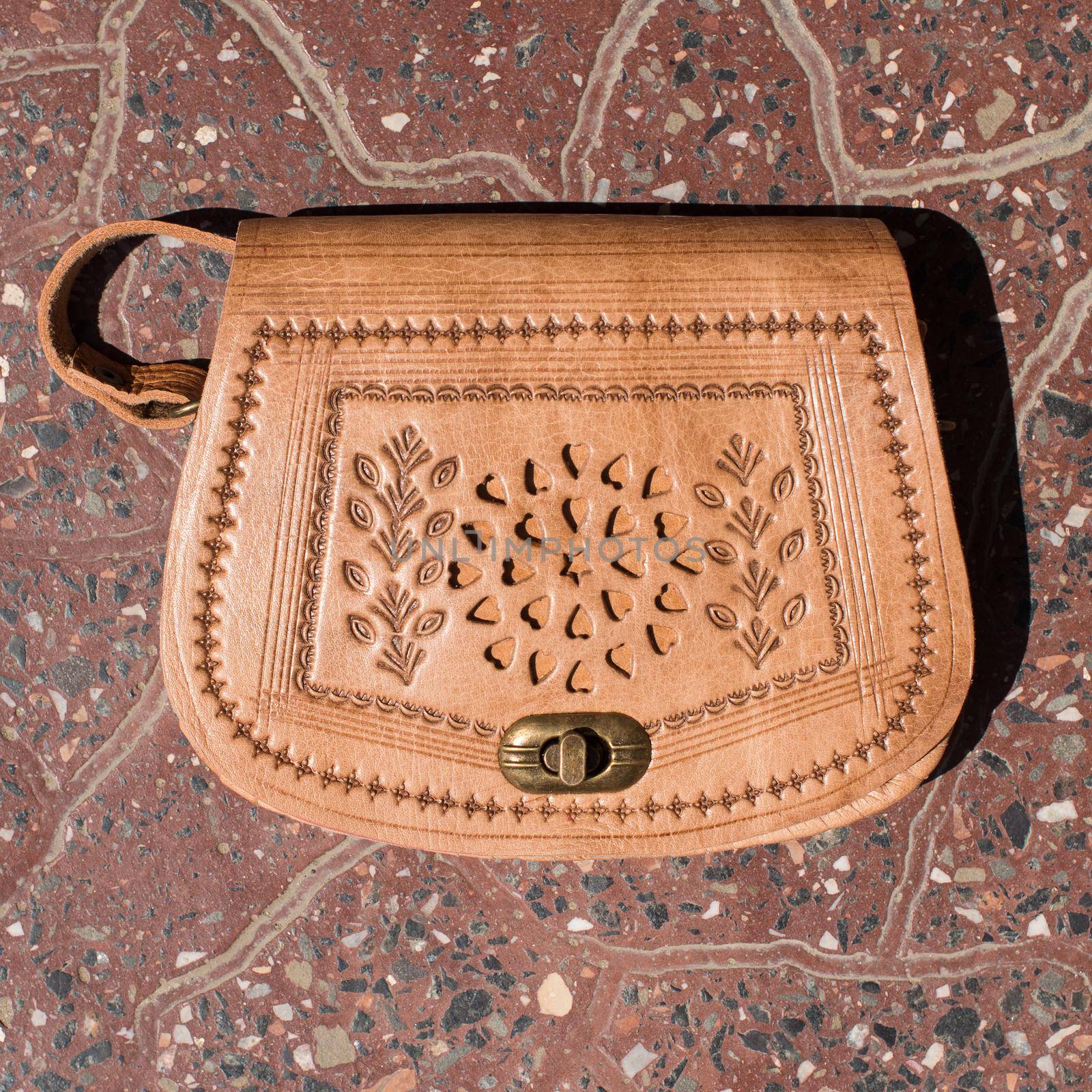 small yellow women's leather bag with a carved pattern by Ashtray25