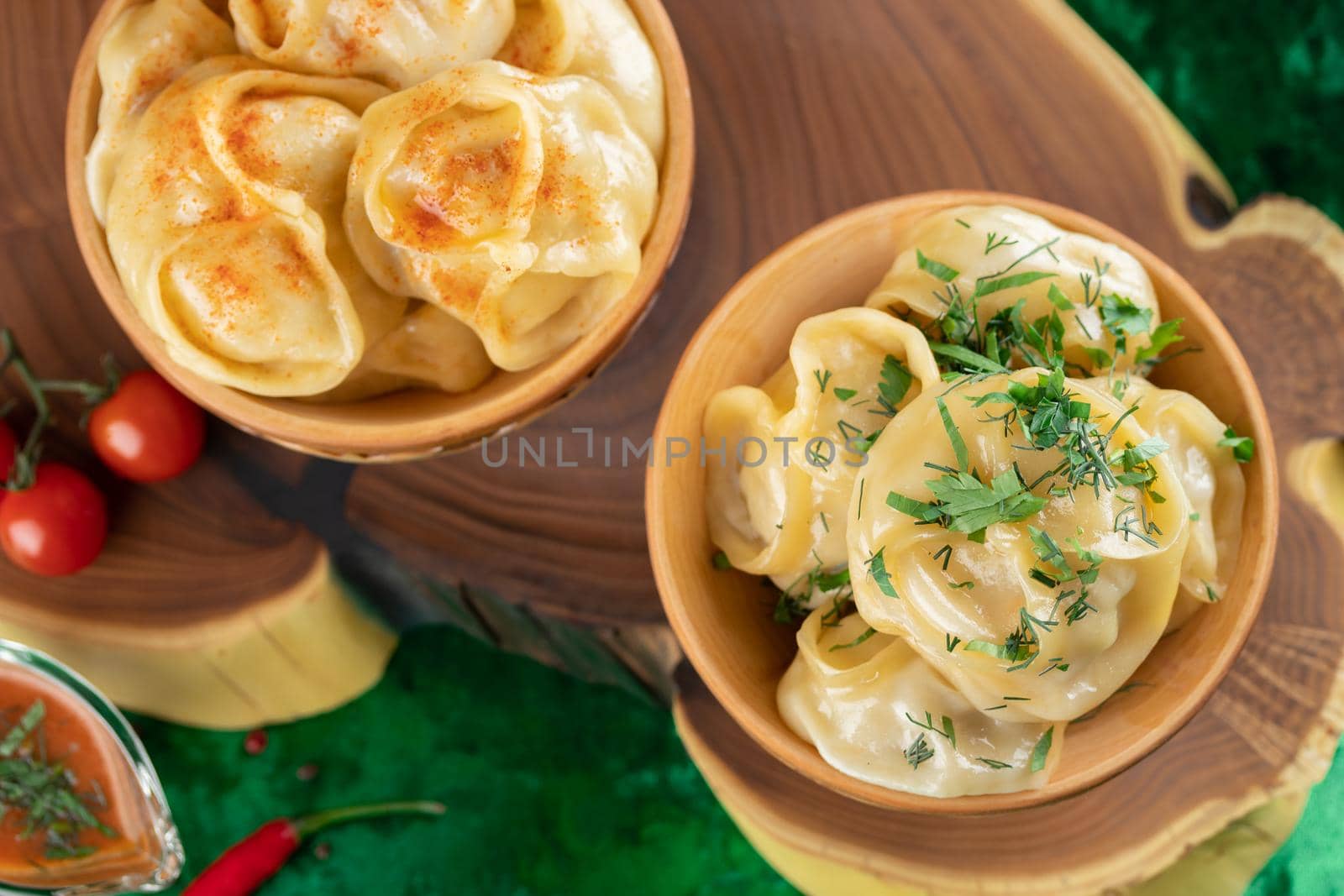 Oriental national traditional dumplings Manty horizontal