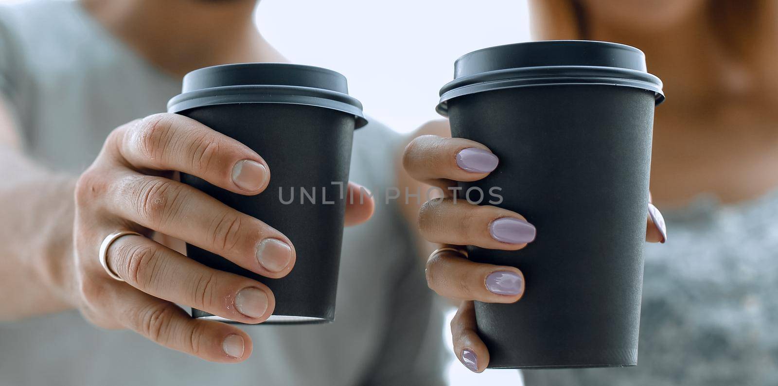 close up.couple in love with cups of coffee by asdf