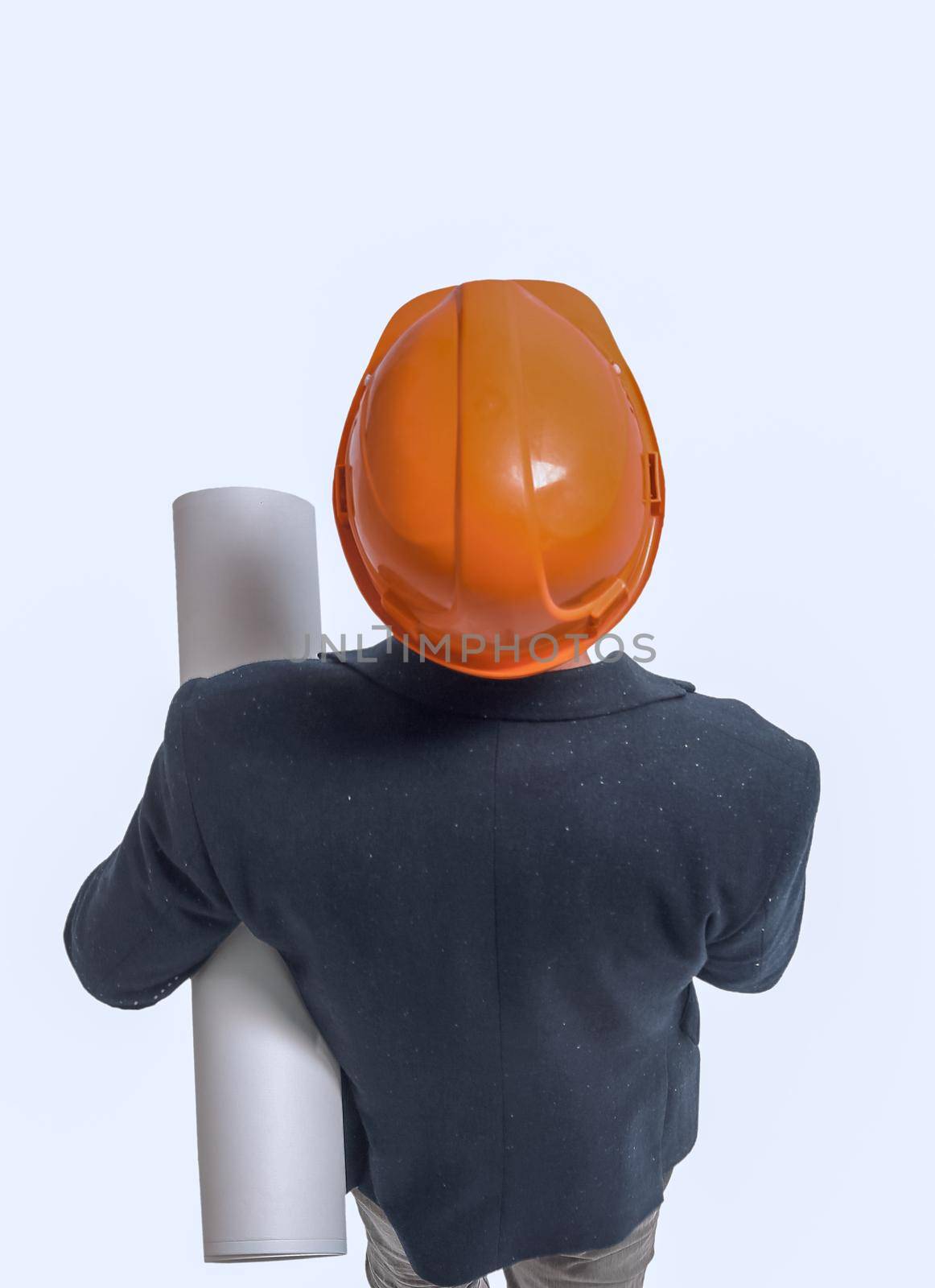 top view.architect engineer in orange helmet . isolated on white background