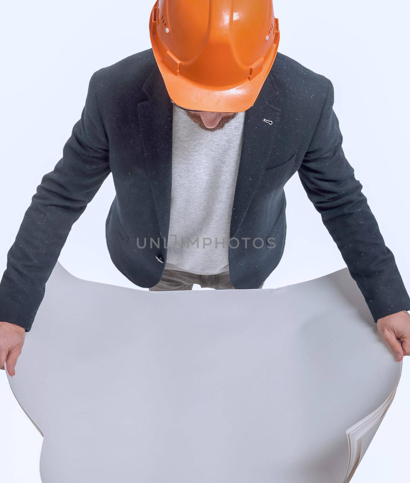 top view. architect engineer in orange helmet by asdf