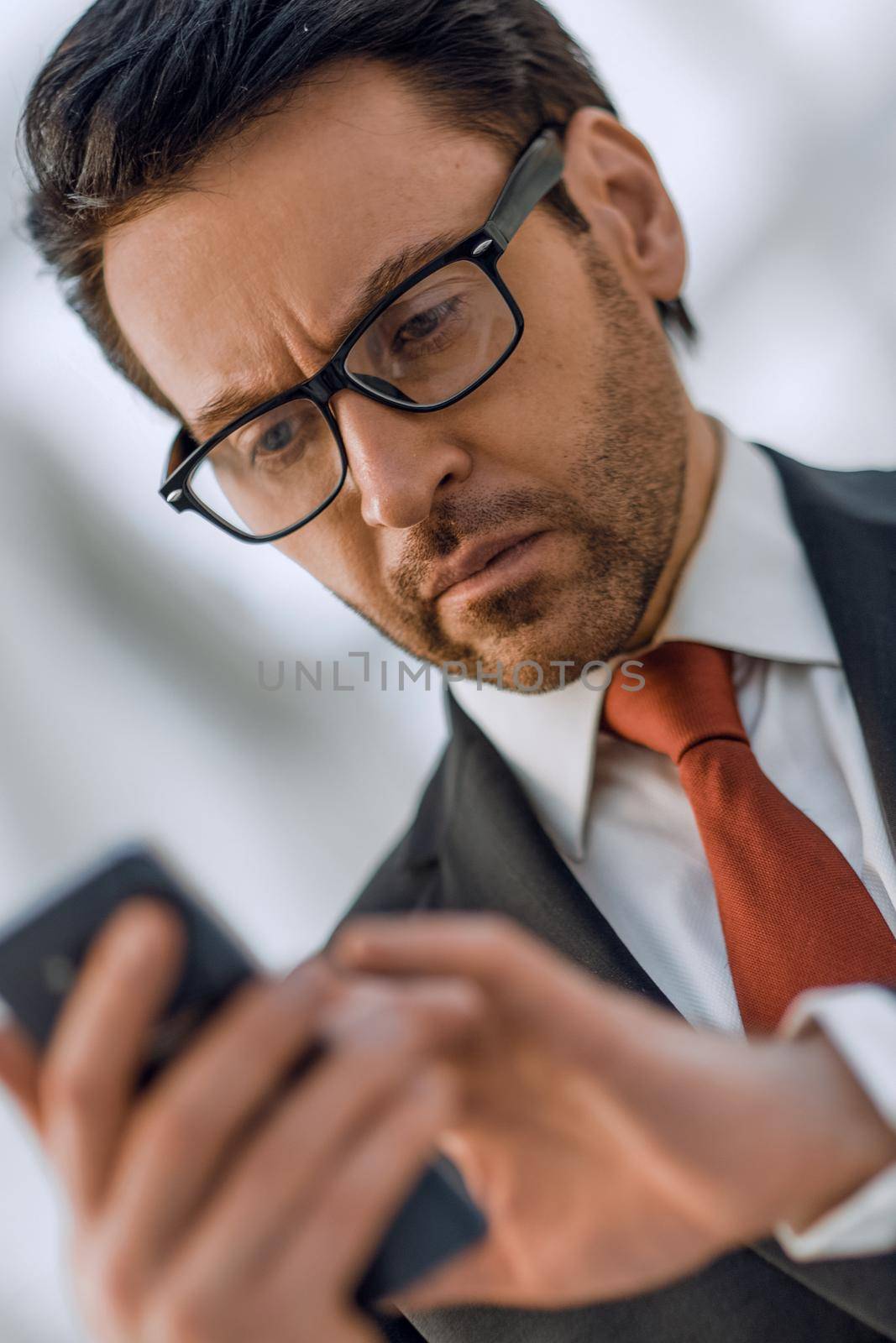 close up.portrait of a modern businessman.people and technology