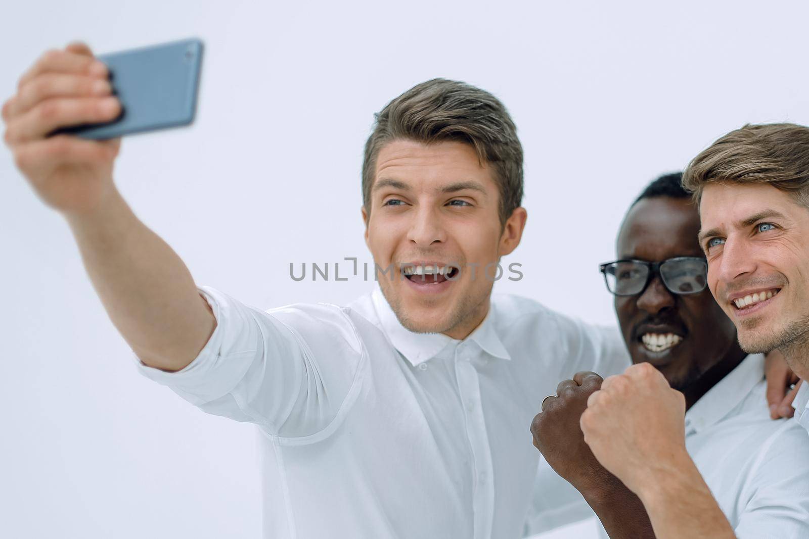 happy business colleagues taking selfies.photo with copy space