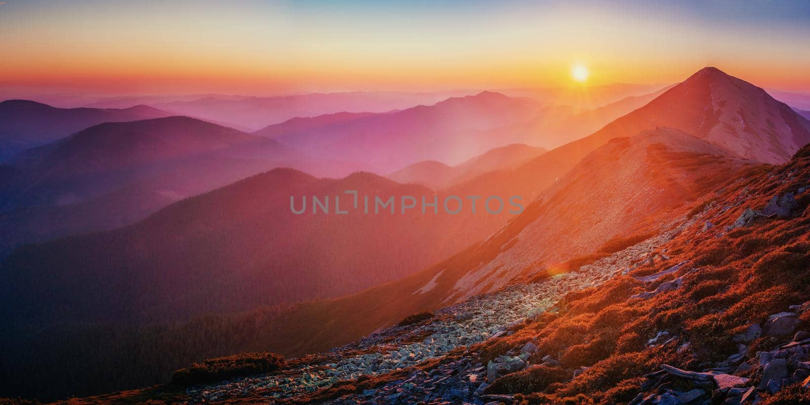magnificent of sunrise. Beauty world. Carpathian Ukraine Europe