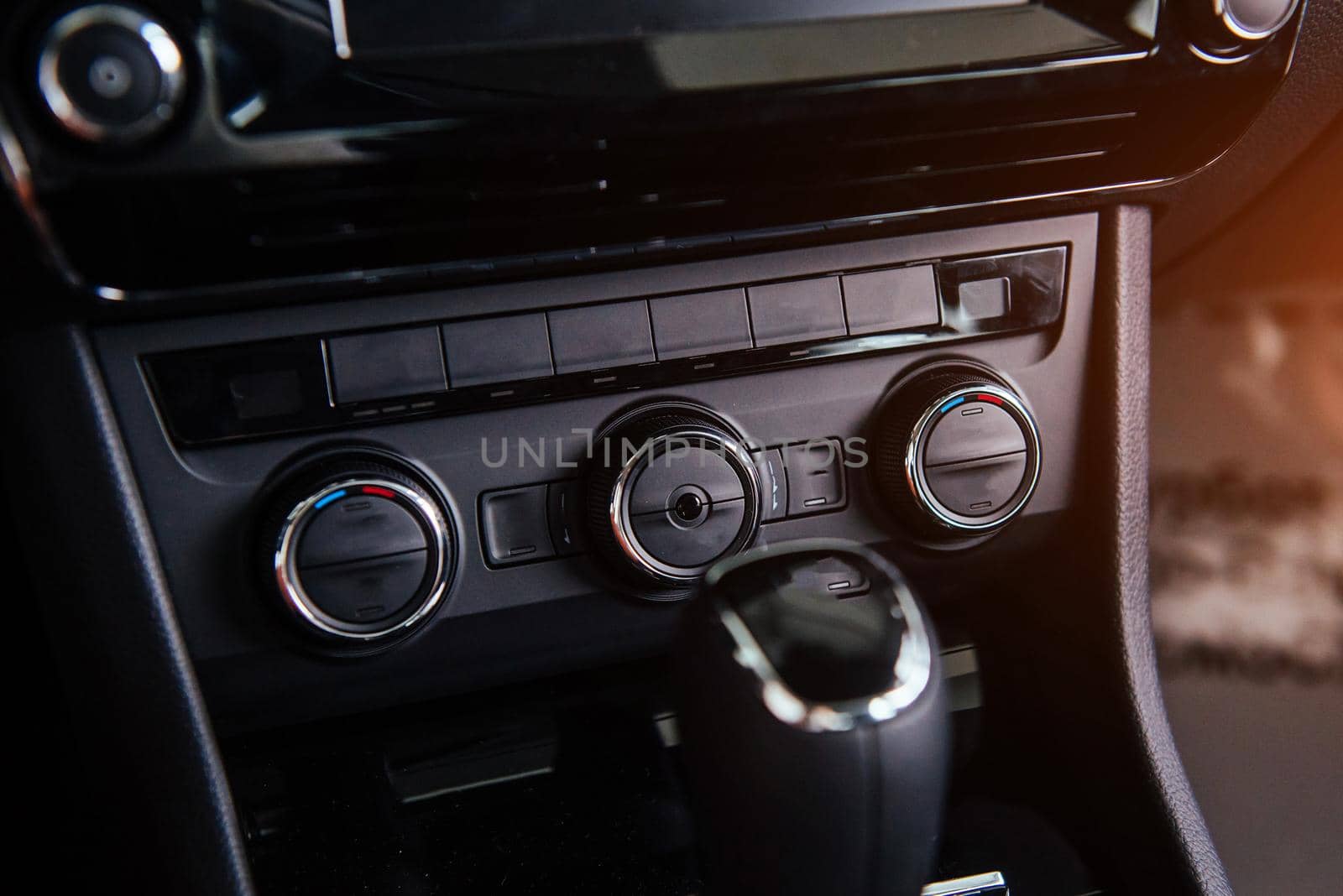 of beautiful modern car close up in the cabin.
