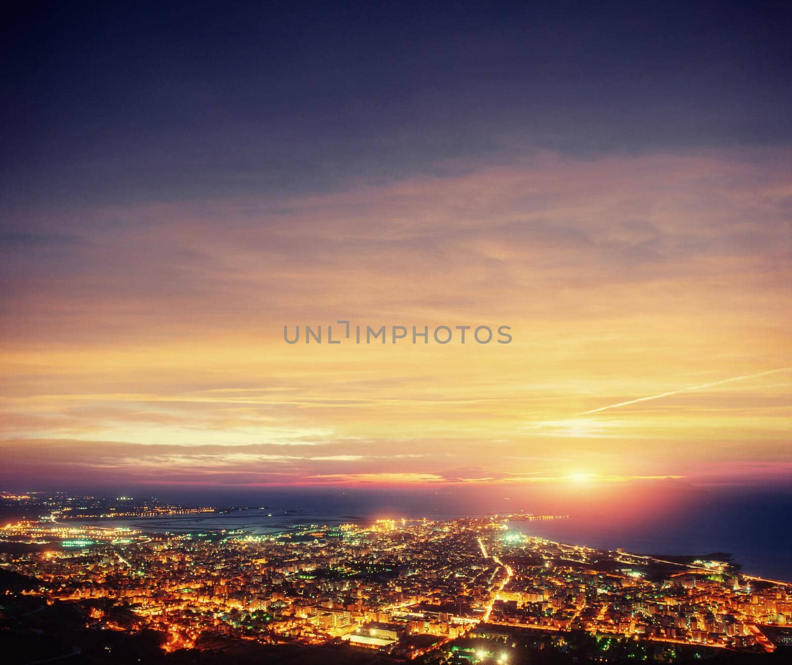city with a night on the beach. Sicily Italy Europe
