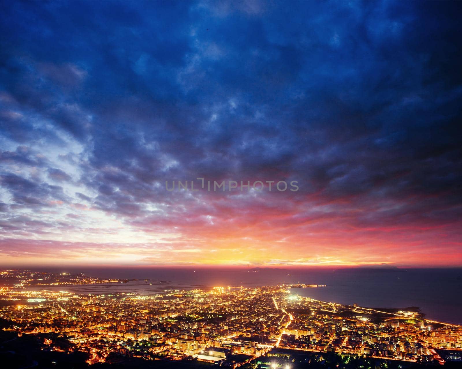 city with a night on the beach. Sicily Italy Europe