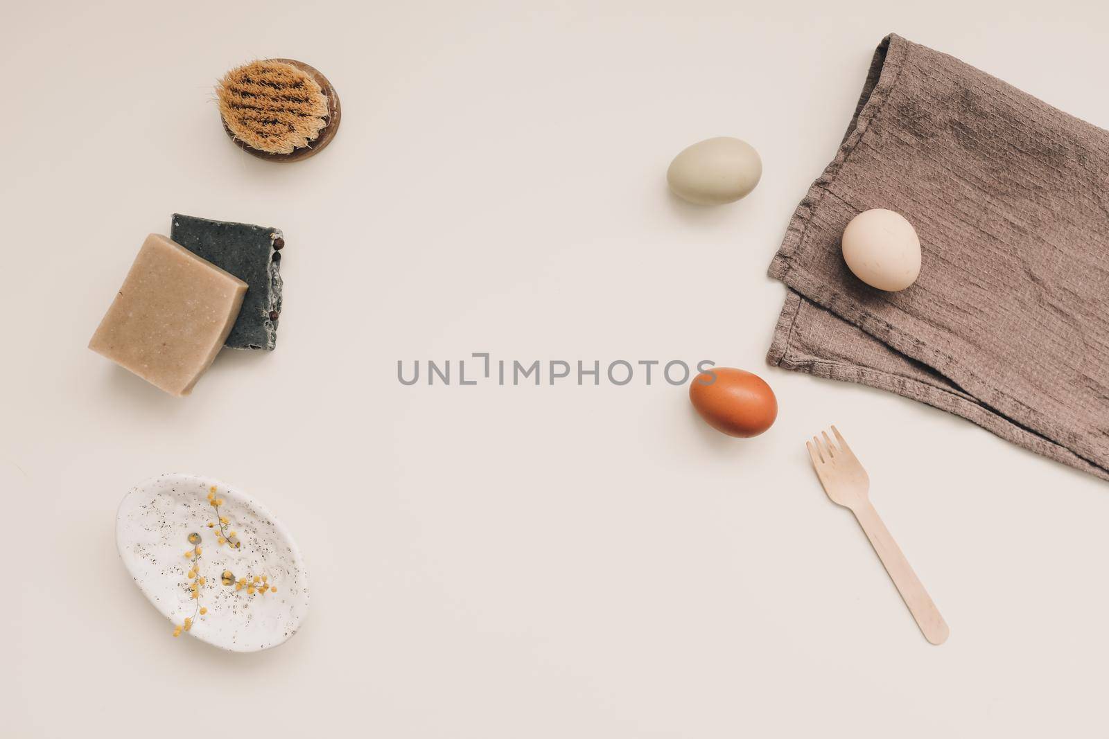 natural hygiene products, home soap, linen towel, eco friendly style life, zero waste concept.