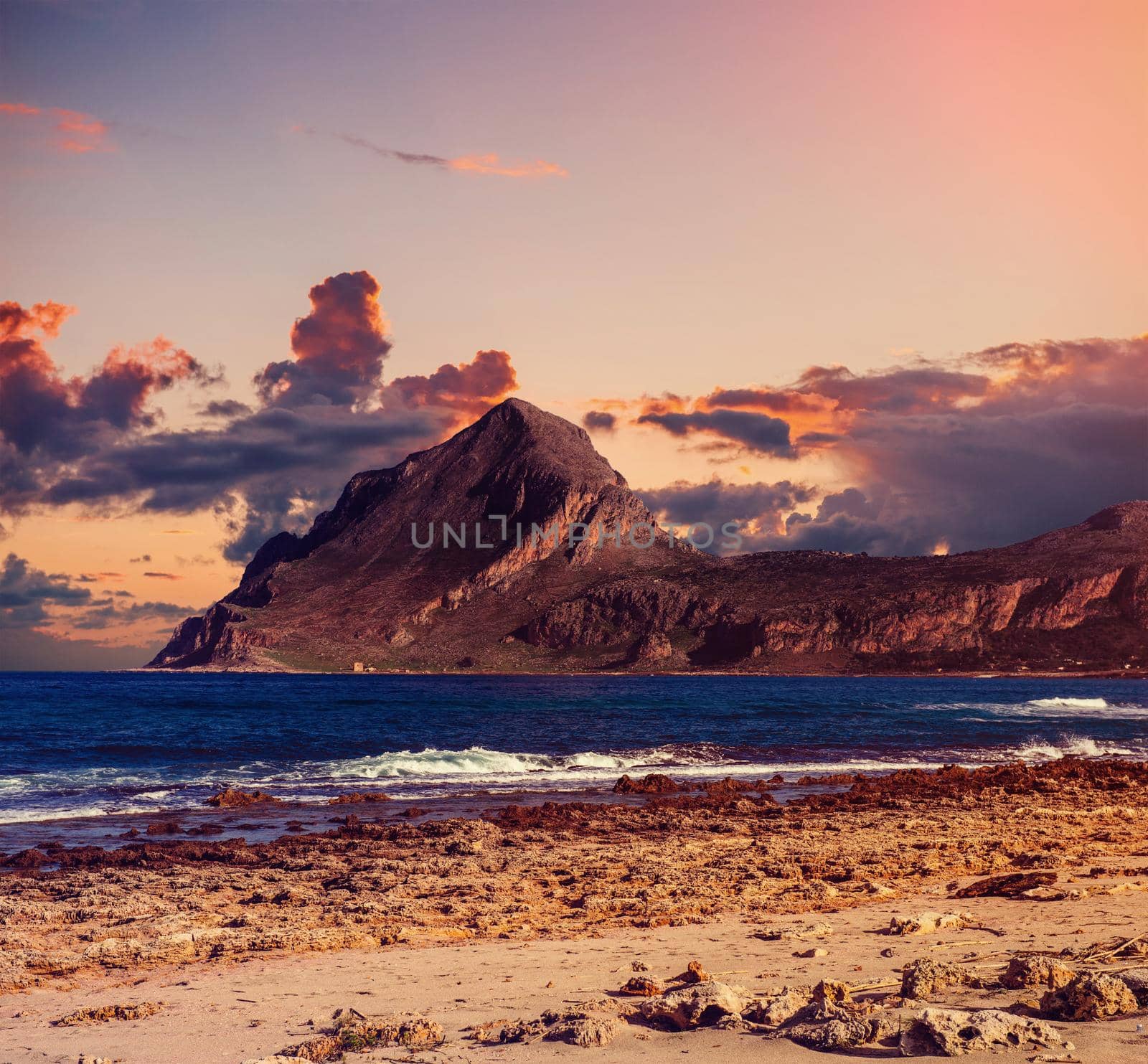 Location cape San Vito. Sicily, Italy, Europe. Mediterranean and Tyrrhenian sea