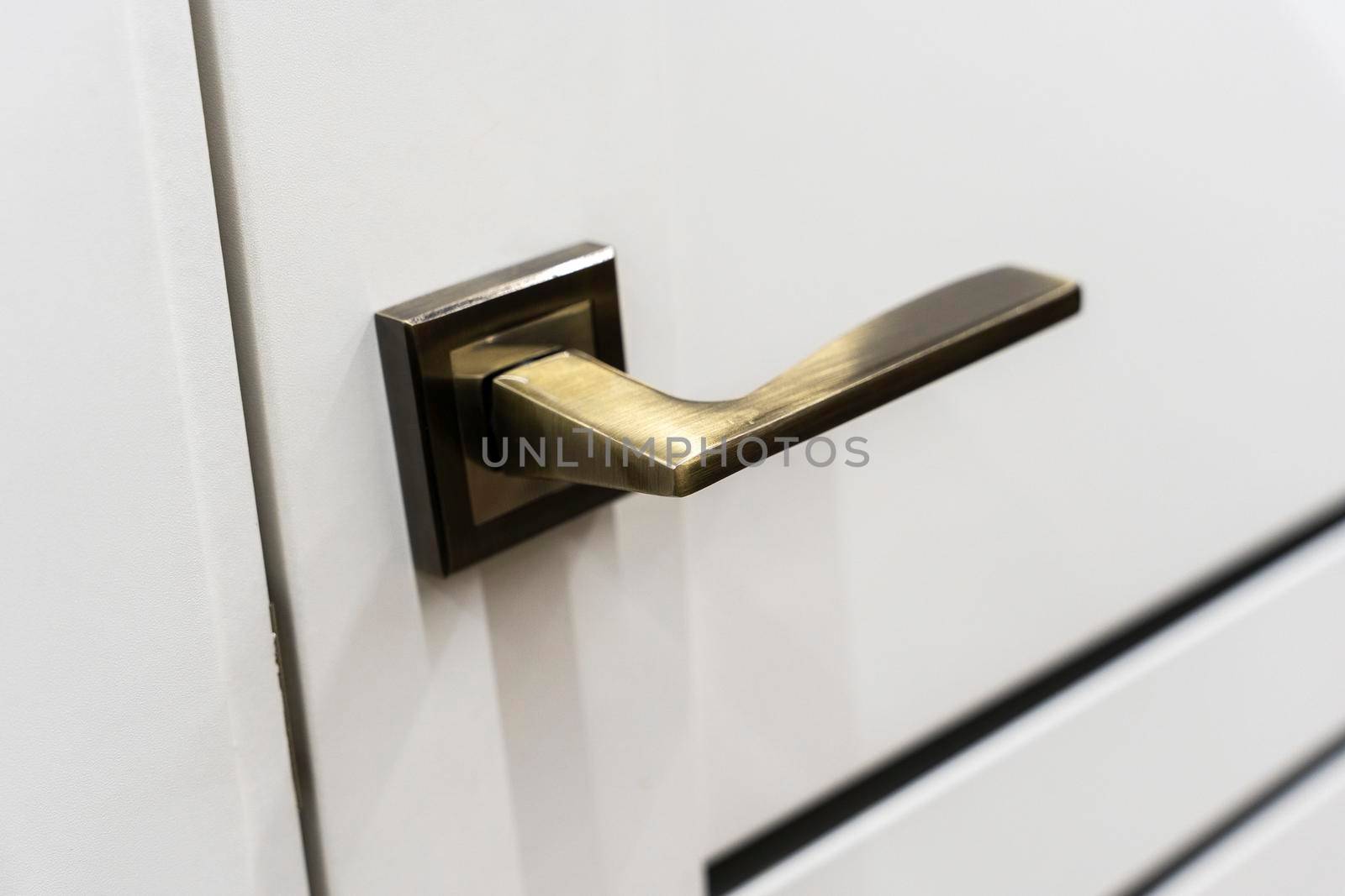 Interior light door with golden handle, door handle, interior details.