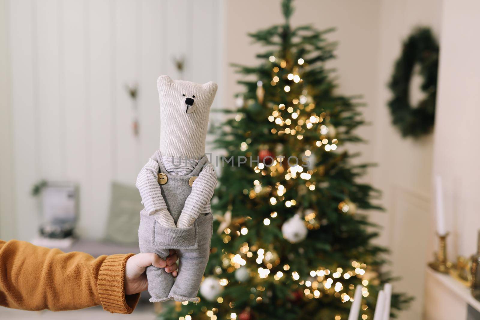 Christmas and New Year background with decorations and toys.