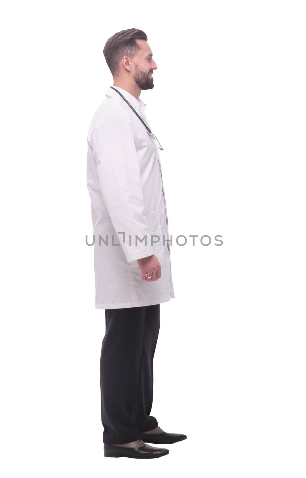 in full growth. a successful doctor is a therapist with a stethoscope .isolated on white