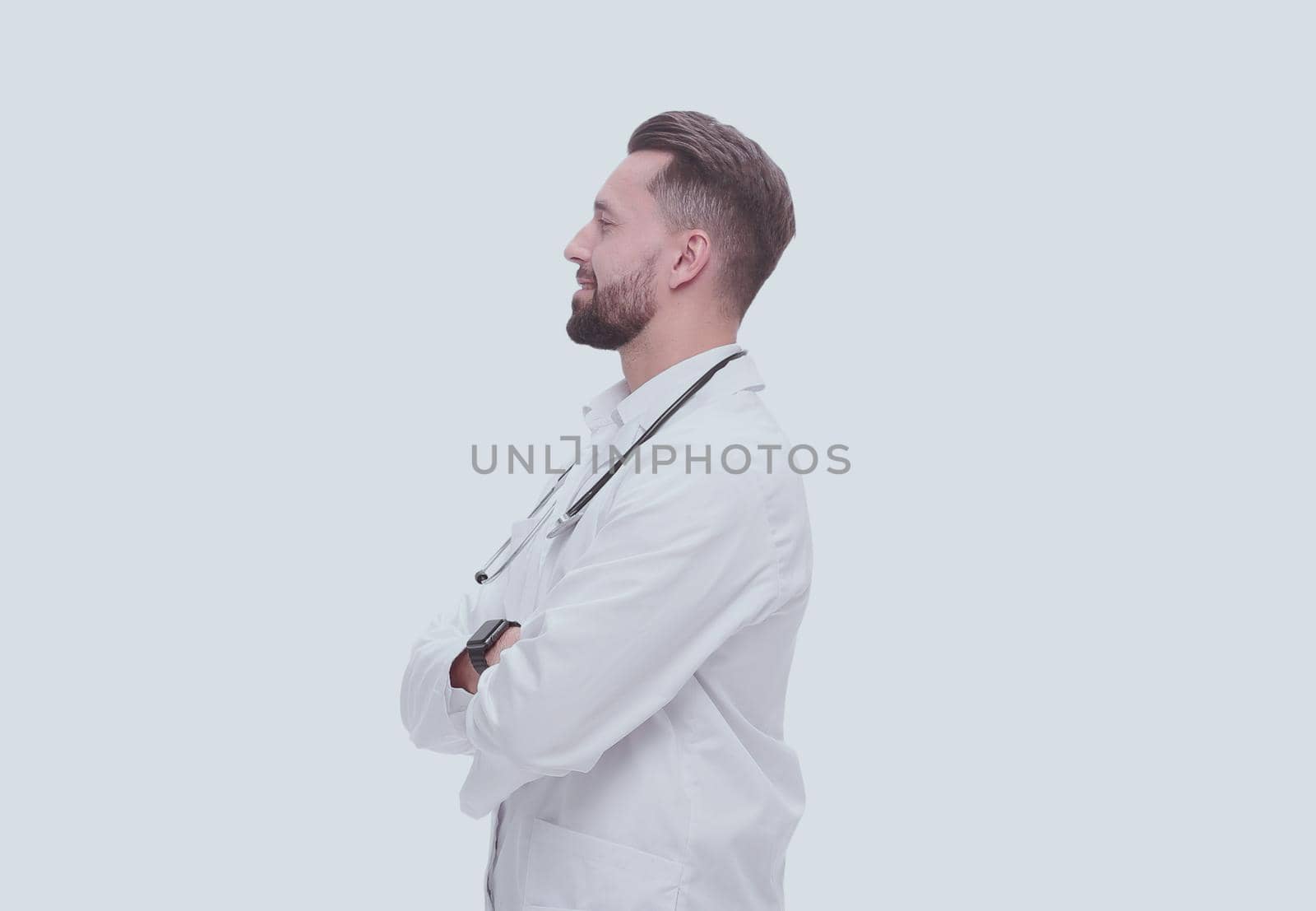 in full growth. smiling medical specialist inviting you.isolated on white background