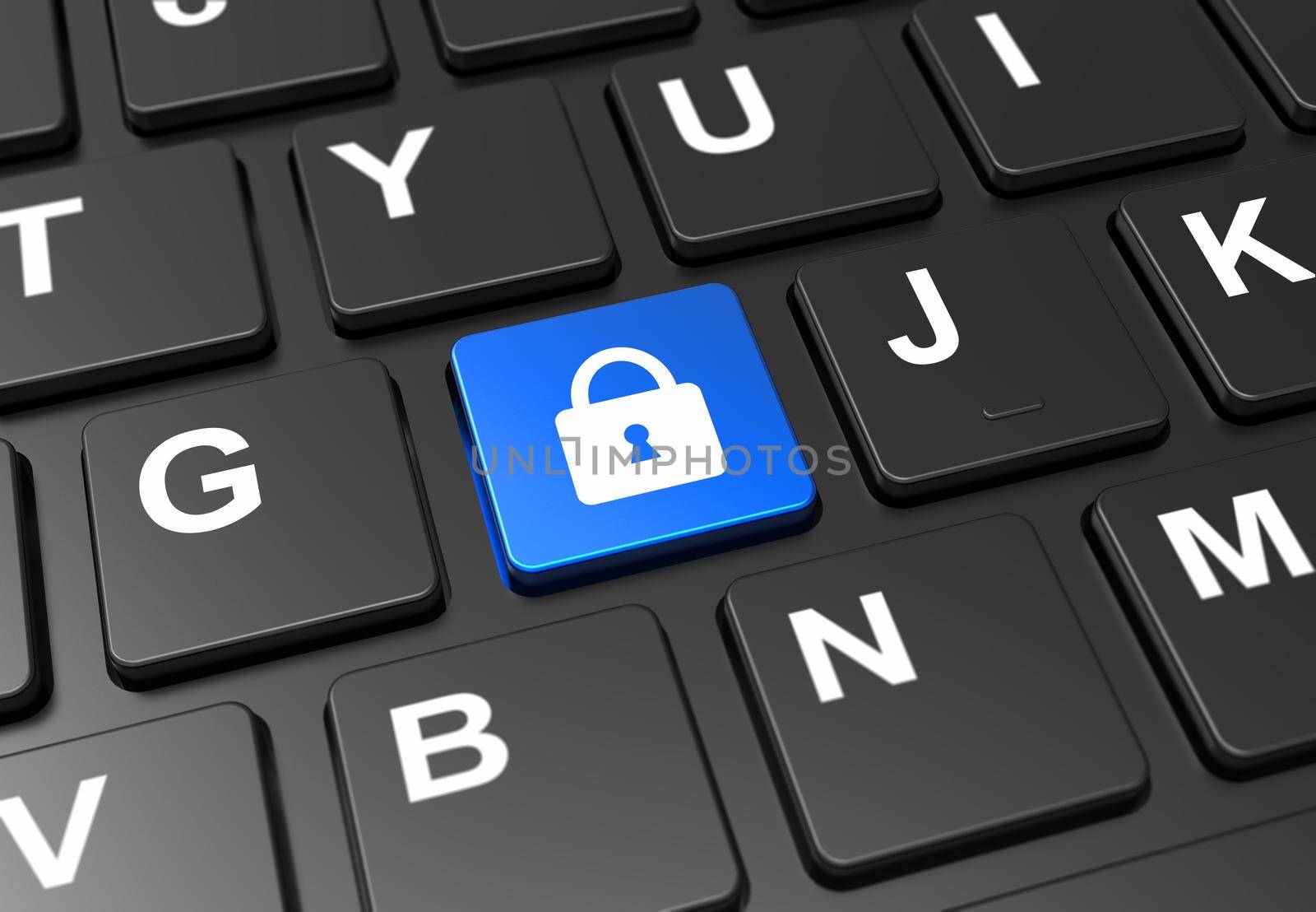 Close up blue button with padlock sign on black keyboard by cla78