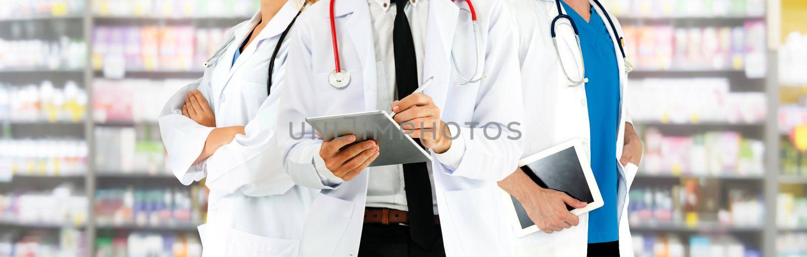 Healthcare people group. Professional doctor working in hospital office or clinic with other doctors, nurse and surgeon. Medical technology research institute and doctor staff service concept.