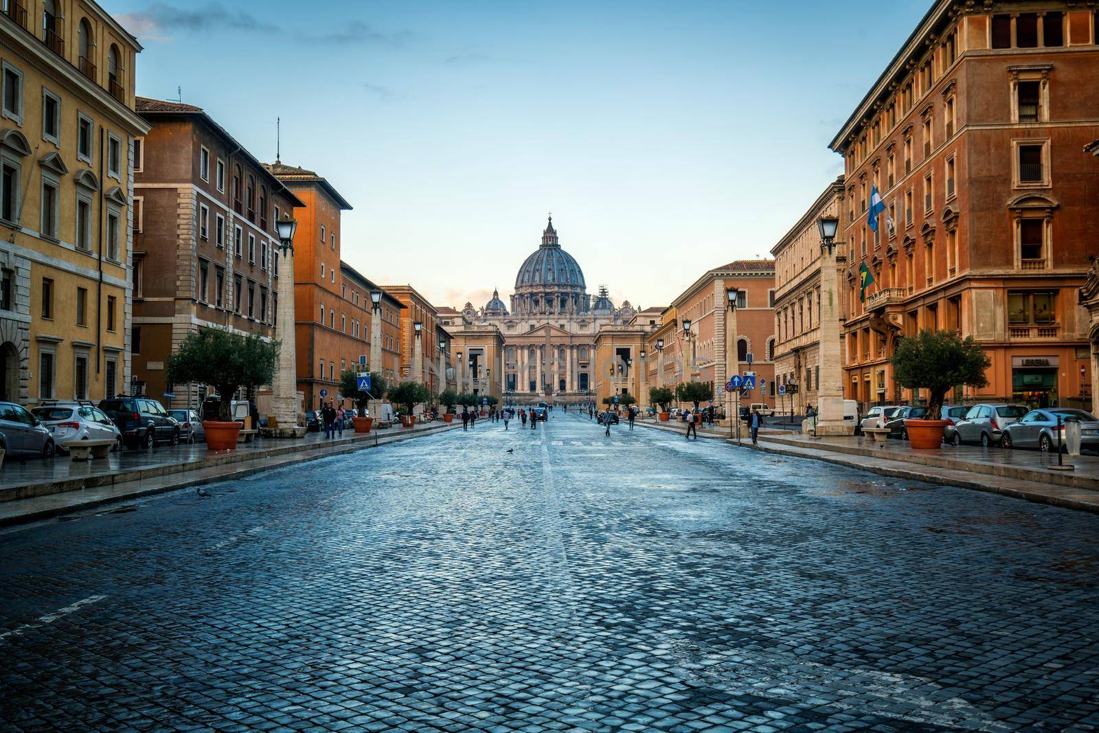 Vatican City, Vatican, Oct 6, 2017: Street in front of St Peter 's Basilica in Vatican, Rome, Italy. Saint Peter's is a church built in Renaissance style located in Vatican City, Rome, Italy.