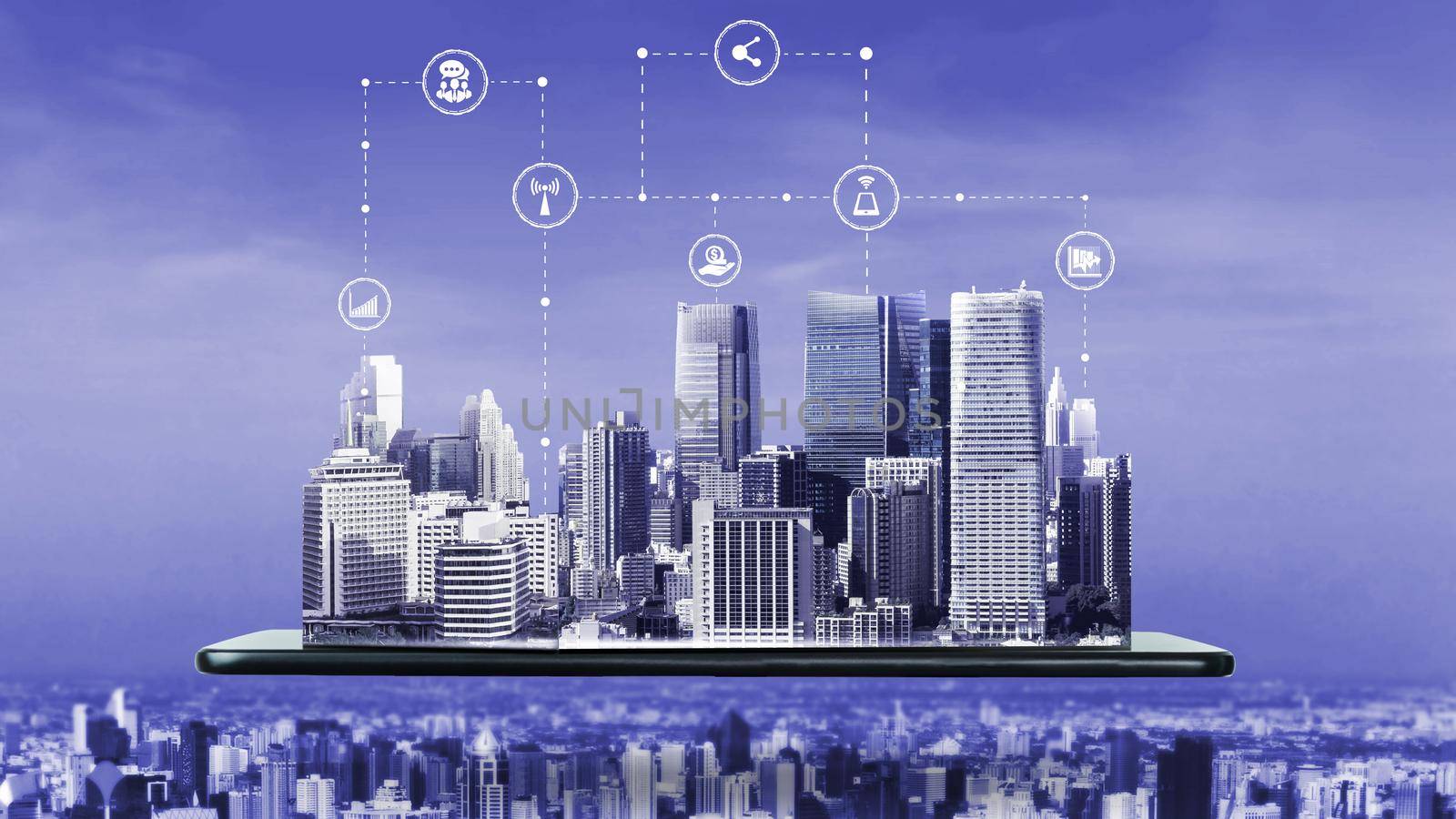 The modern creative communication and internet network connect in smart city by biancoblue