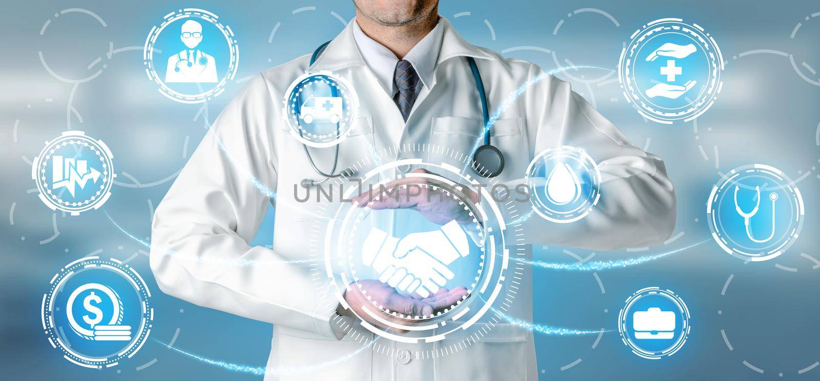 Doctor with health insurance healthcare graphic. by biancoblue