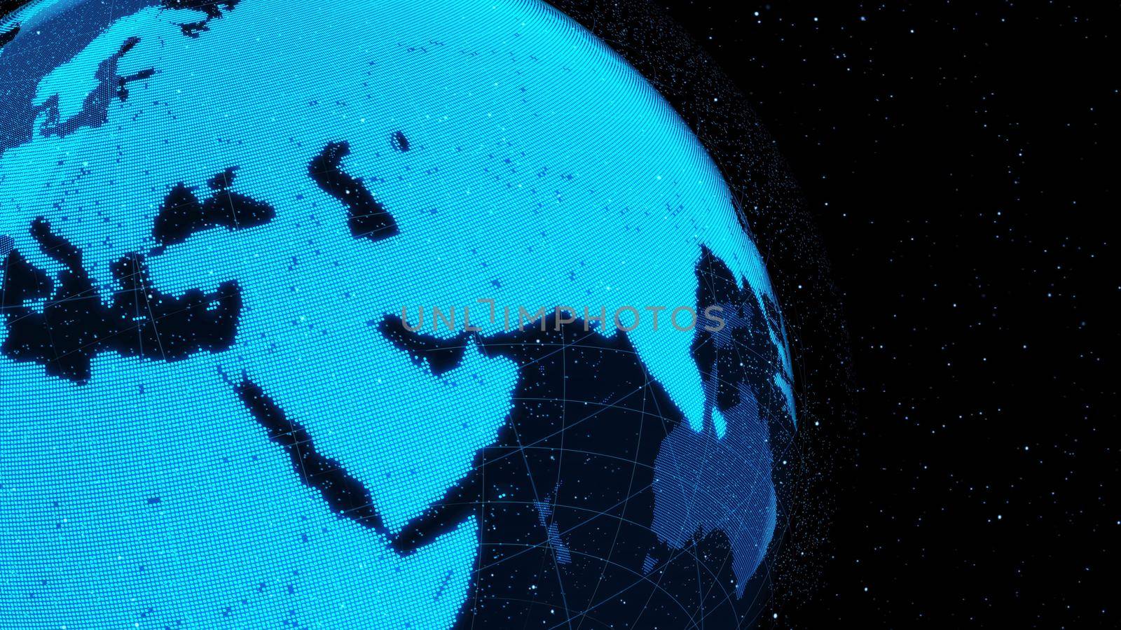 3D Digital orbital earth in cyberspace showing concept of network technology by biancoblue