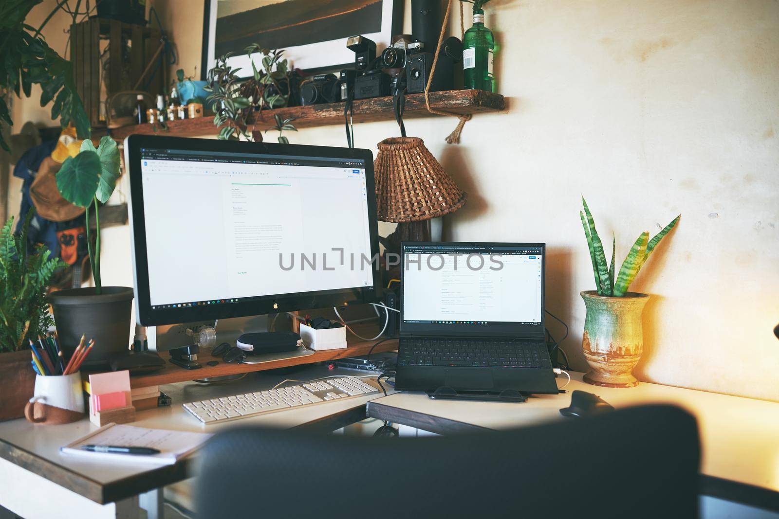 Still life shot of a workstation in a rustic apartment