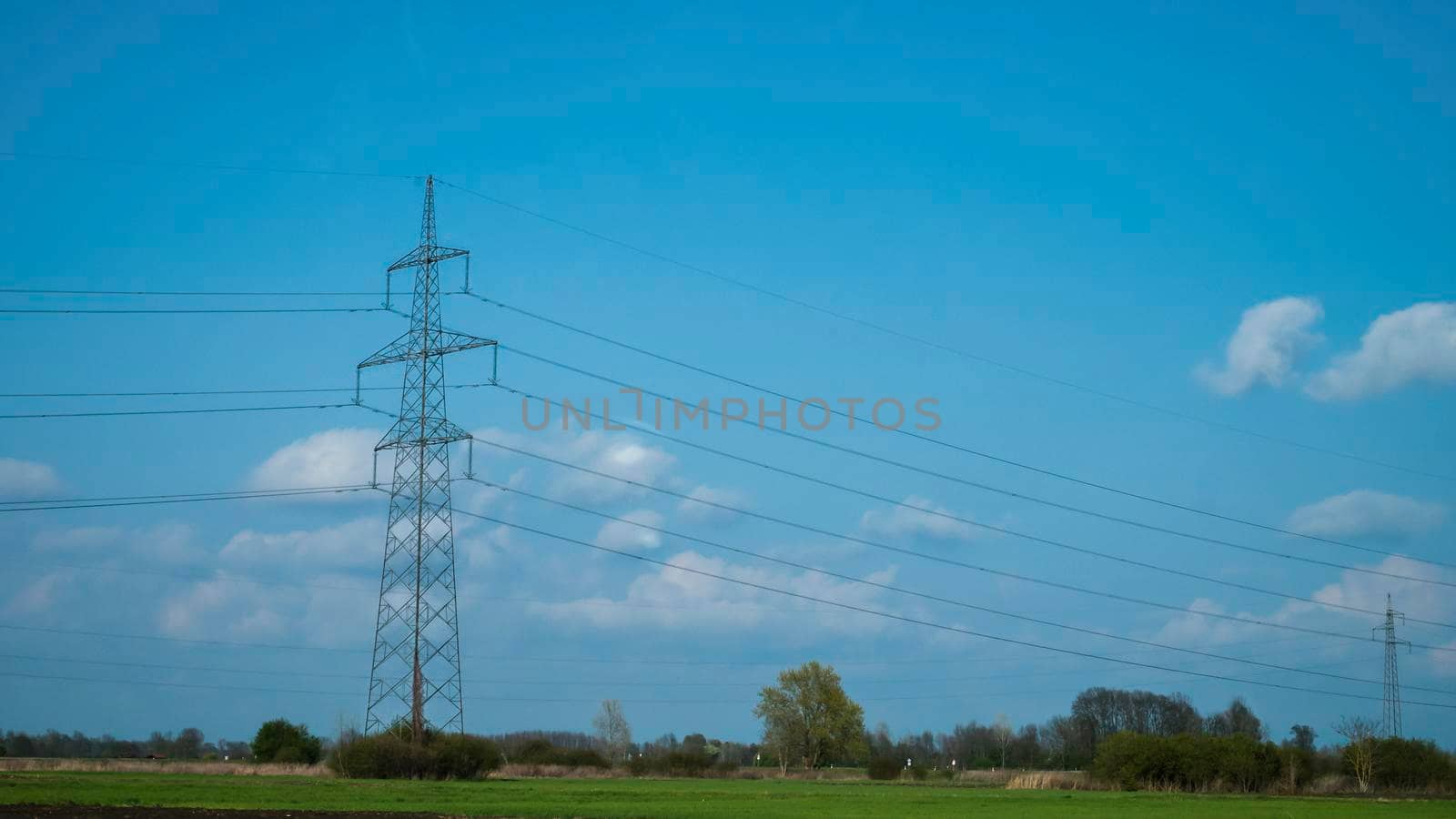 Power line pole, Electrical Pylon, wires, blue sky, clouds