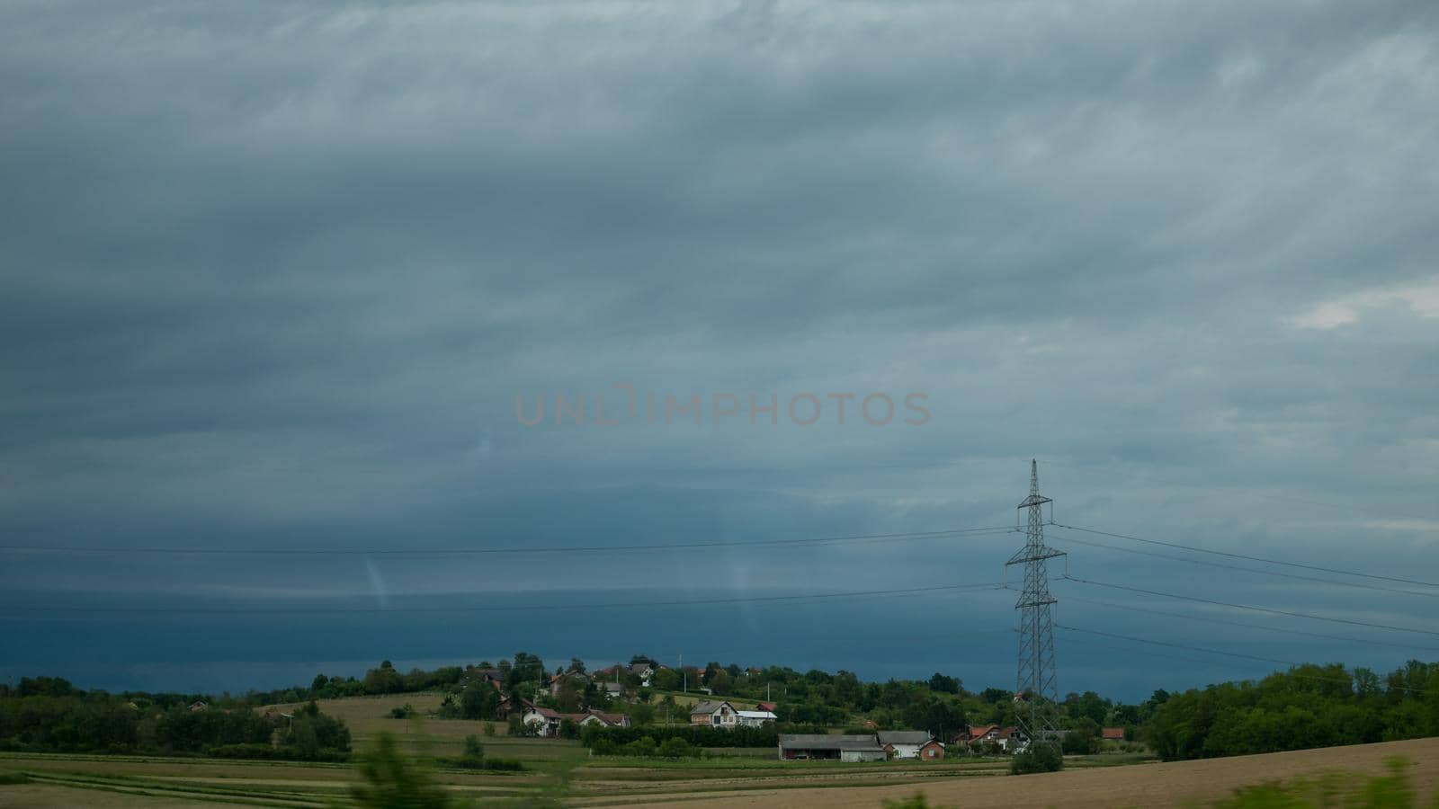 Power line pole, Electrical Pylon, wires, blue sky, clouds