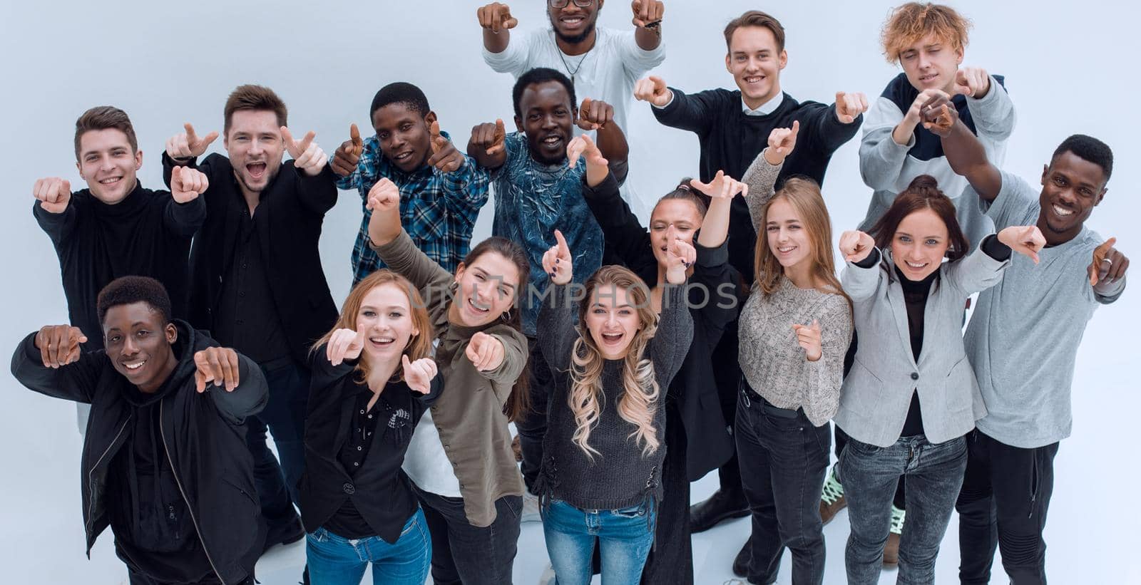 top view . group of diverse young people looking at the camera