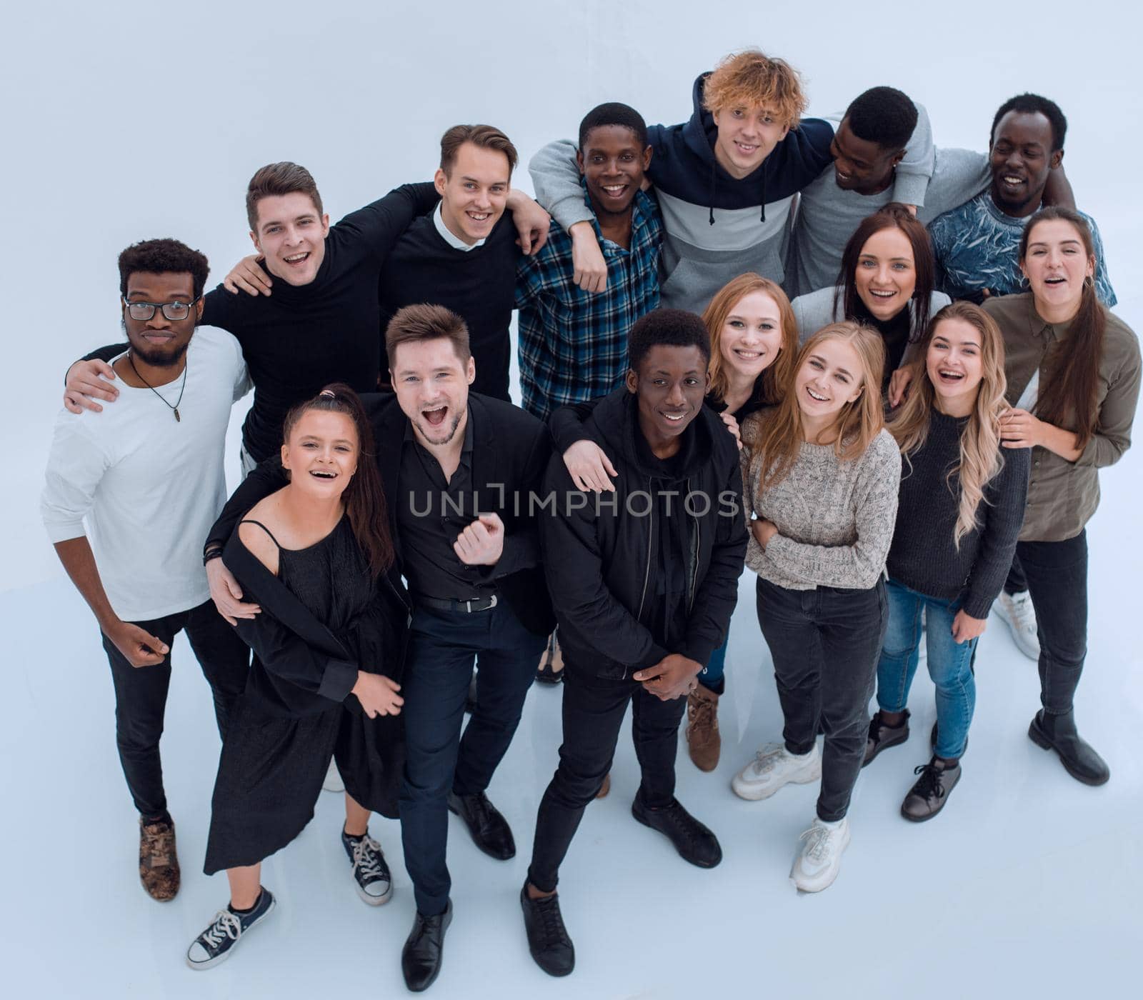 top view . group of diverse young people looking at the camera