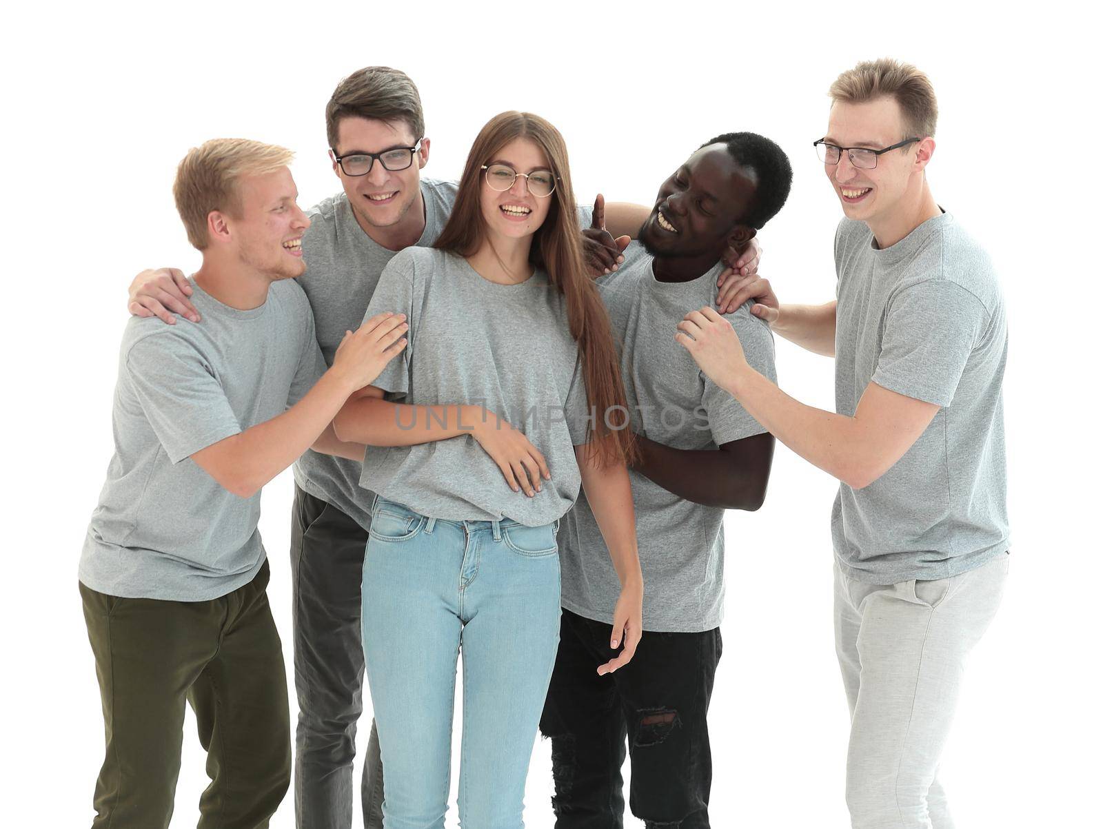 group of diverse friendly young people . isolated on white background