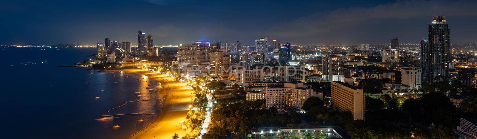 Aerial view of Pattaya city alphabet on the mountain, Pattaya, panoramic view over the skyline of Pattaya city Thailand Asia citiyscape