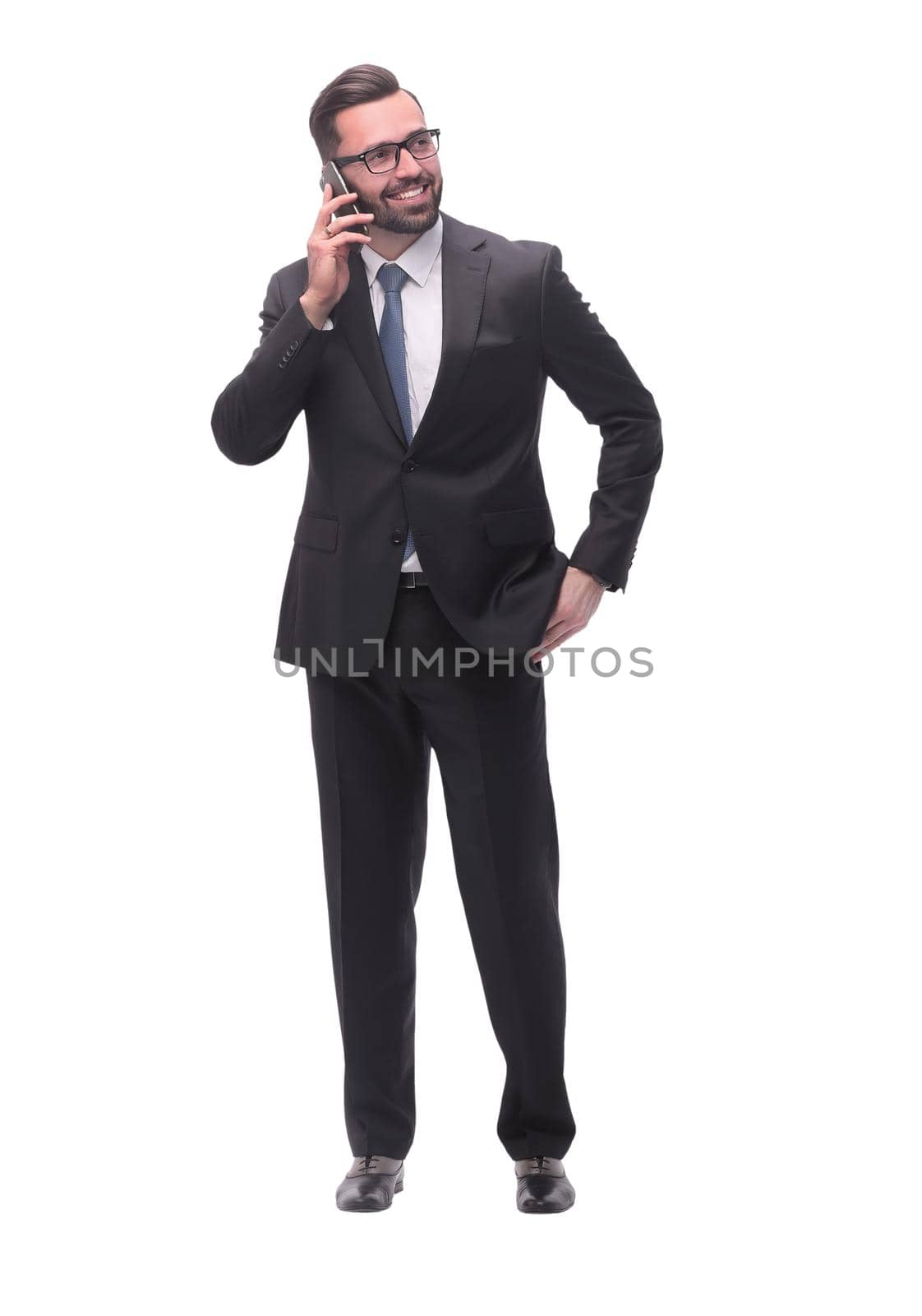 full length .concerned businessman . isolated on white background