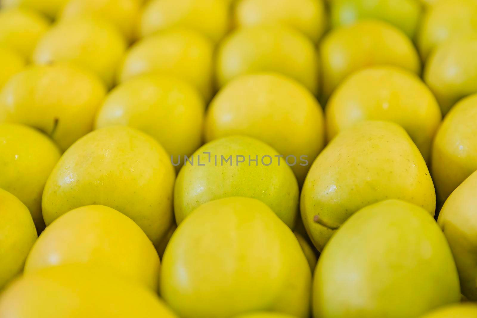boxed yellow apples close-up by zokov
