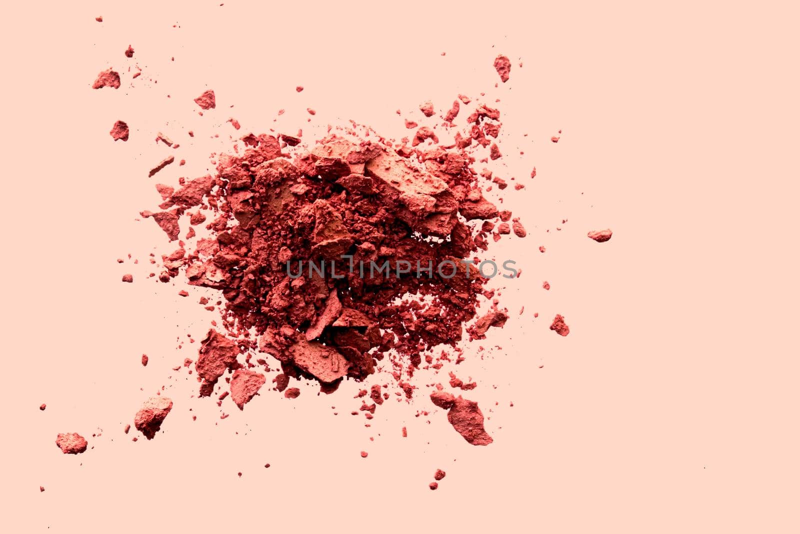 Beauty and makeup flatlay design, mineral organic eyeshadow as powder cosmetics, blush or crushed cosmetic product as make-up background.