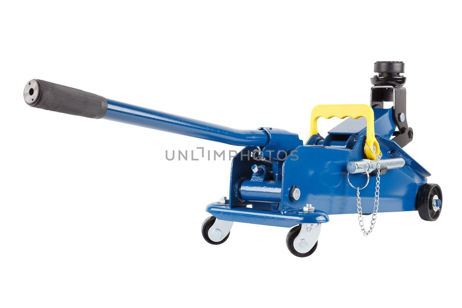 blue hydraulic car jack isolated on white background, 2 ton capacity