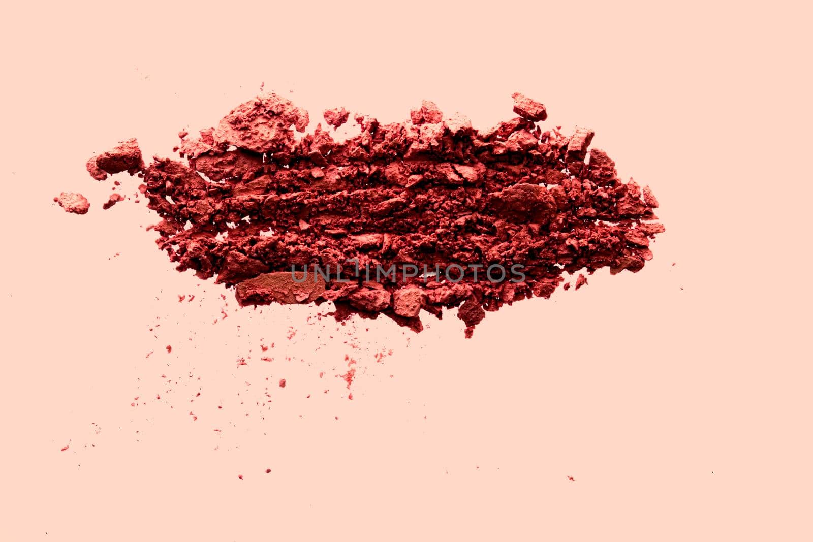 Beauty and makeup flatlay design, mineral organic eyeshadow as powder cosmetics, blush or crushed cosmetic product as make-up background by Anneleven