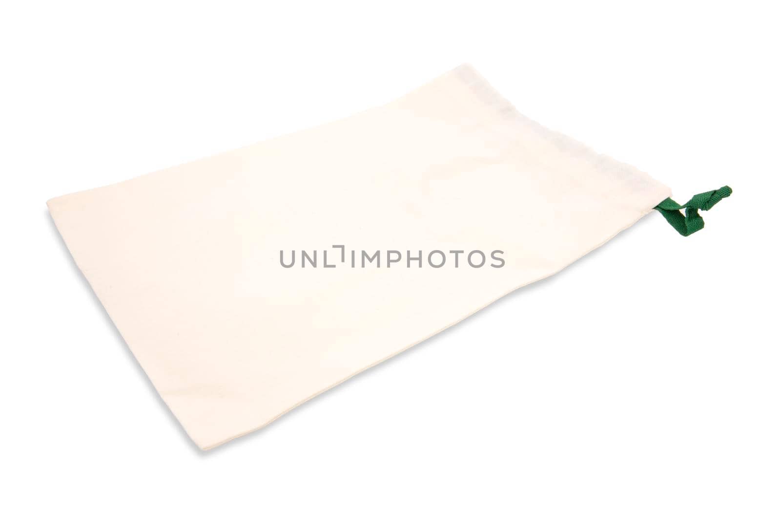 White drawstring bag isolated on white background