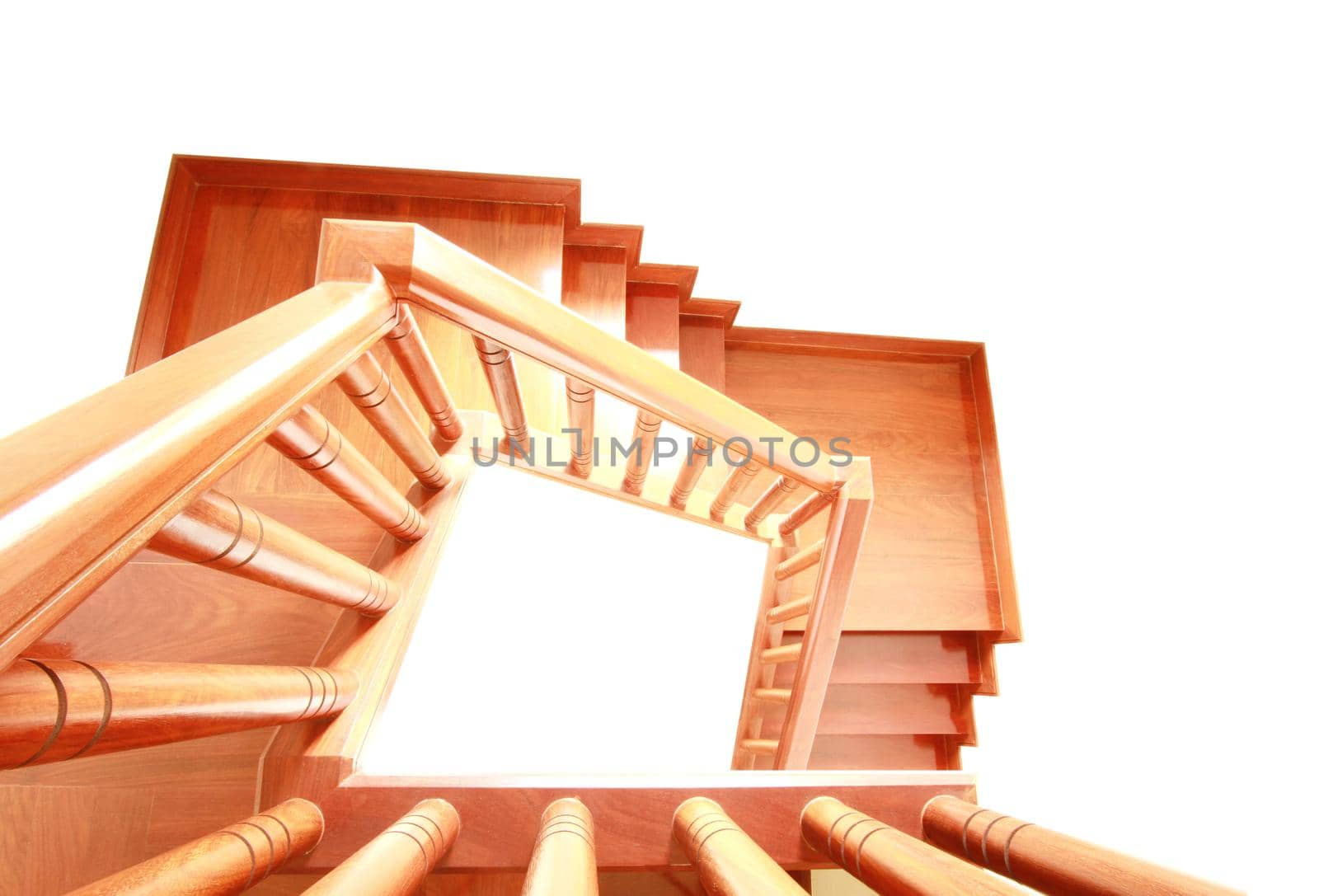 Wooden stairs and handrail isolated on white background by drpnncpp