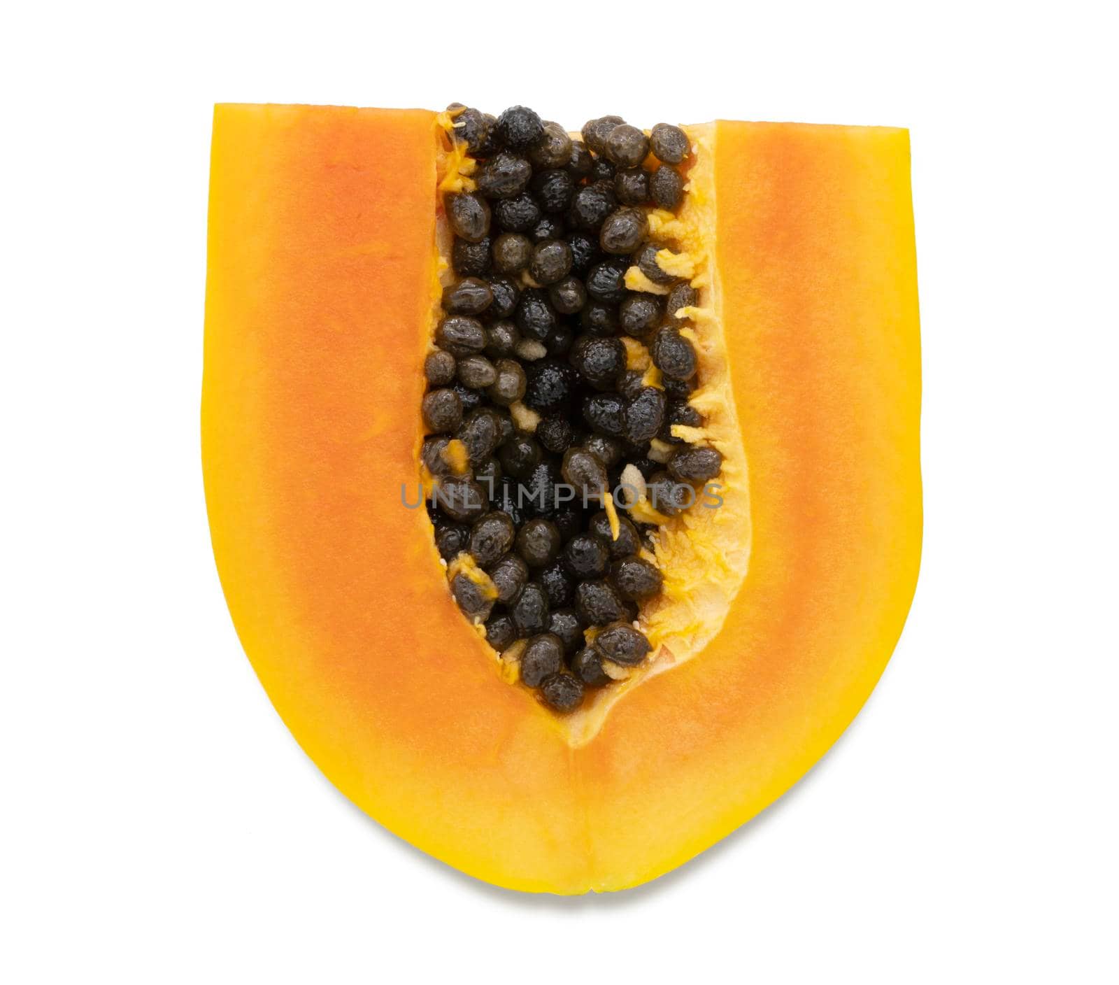 Ripe papaya sliced with seeds isolated on white background by drpnncpp