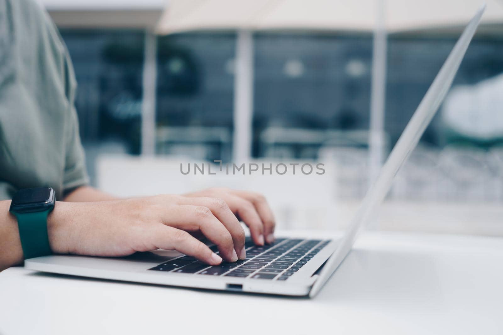 People using laptop to work study on work desk. Business, financial, trade stock maket and social network. by Suwant