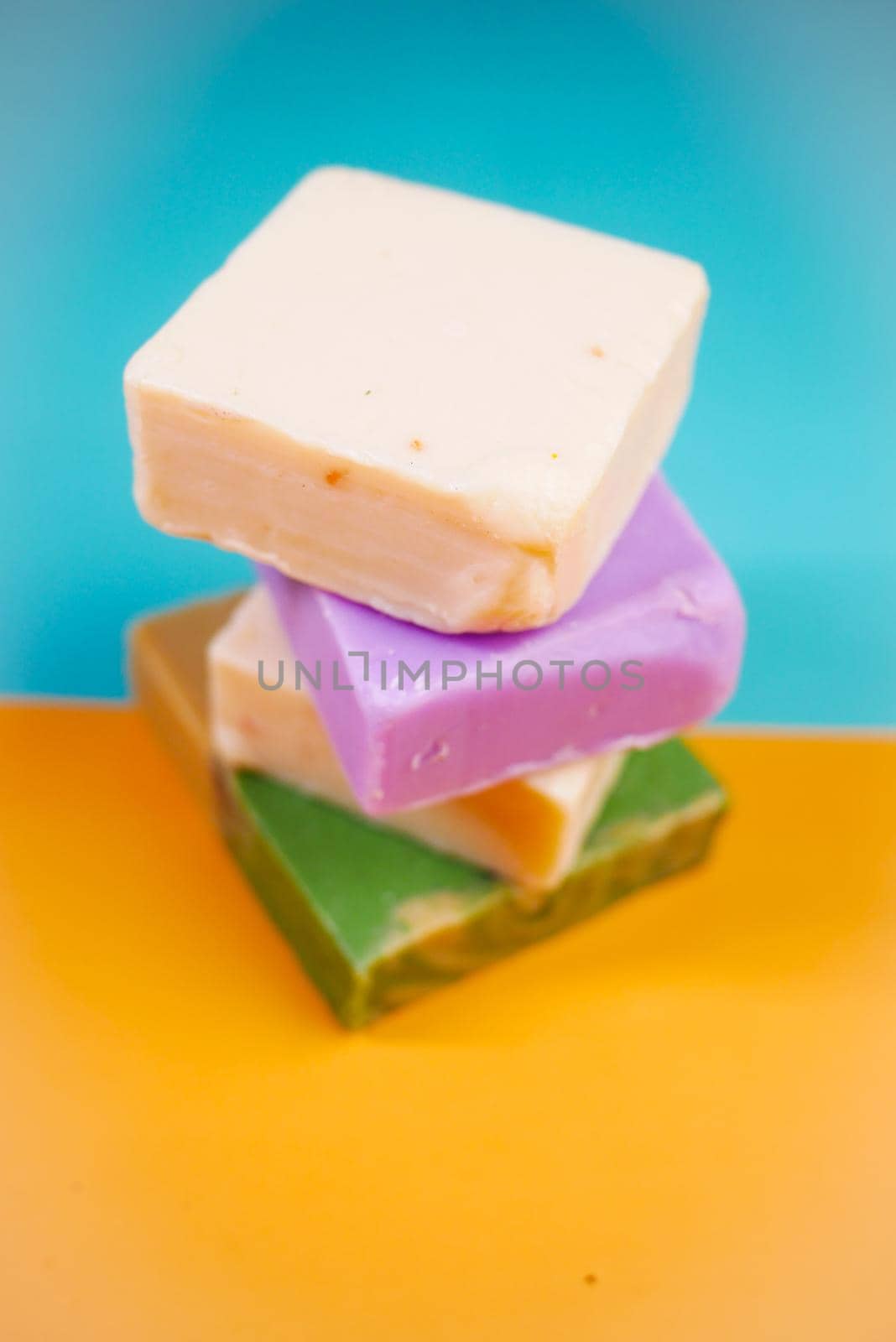 stack of Homemade natural soap bar on table .
