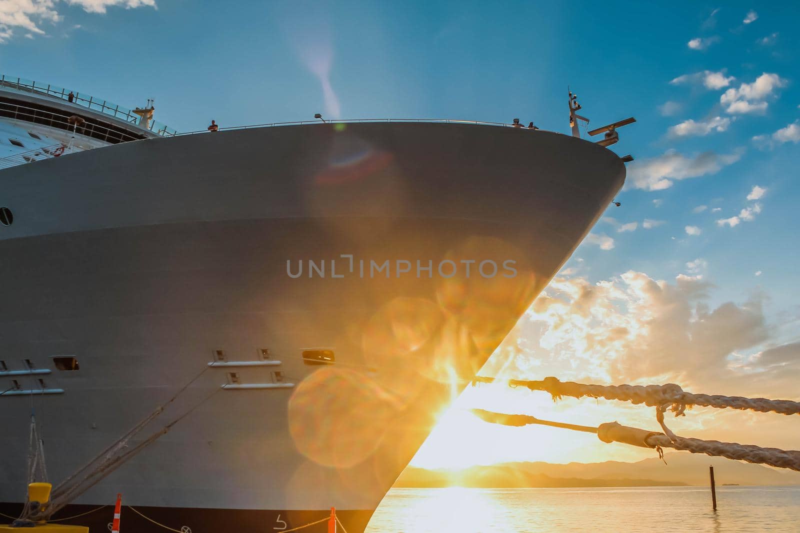 Close view of the cruise ship in beautiful sun glare by JuliaDorian