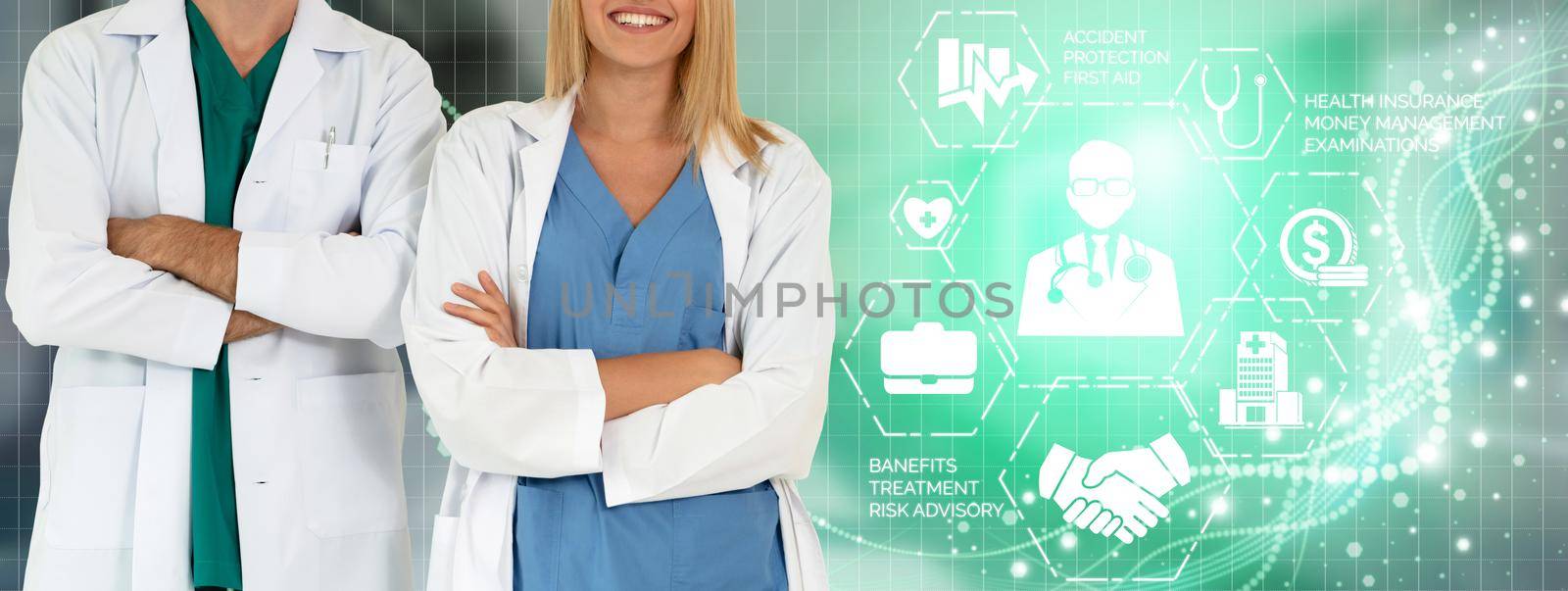 Doctor with health insurance healthcare graphic. by biancoblue