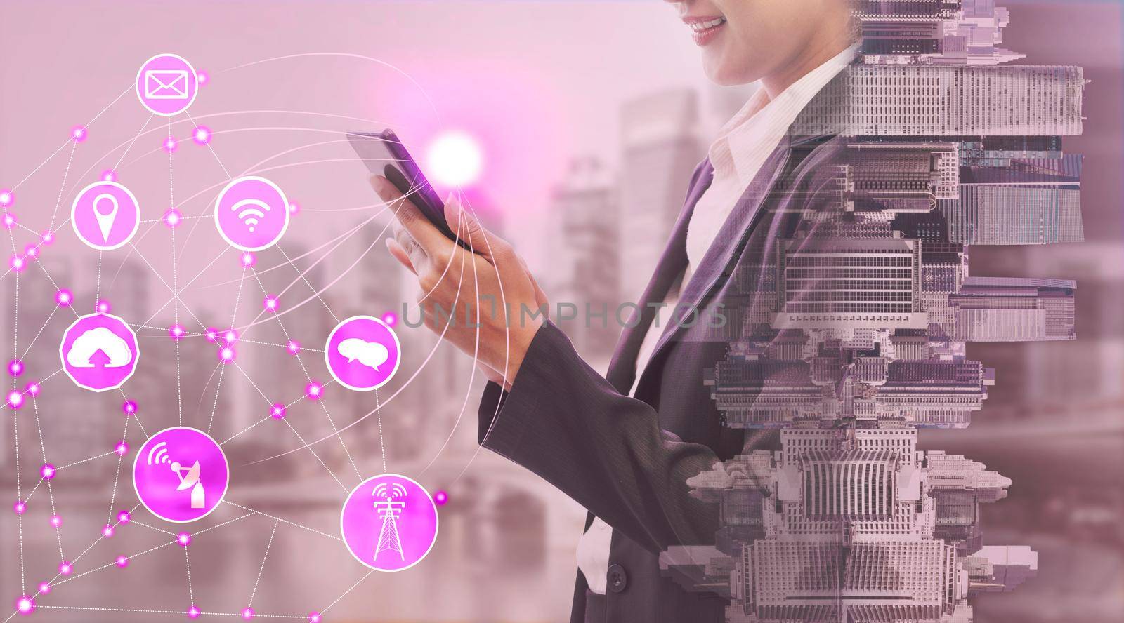 Mobile phone network and wireless communication concept - Internet of Things ( IOT ), Information Communication Technology ( ICT )