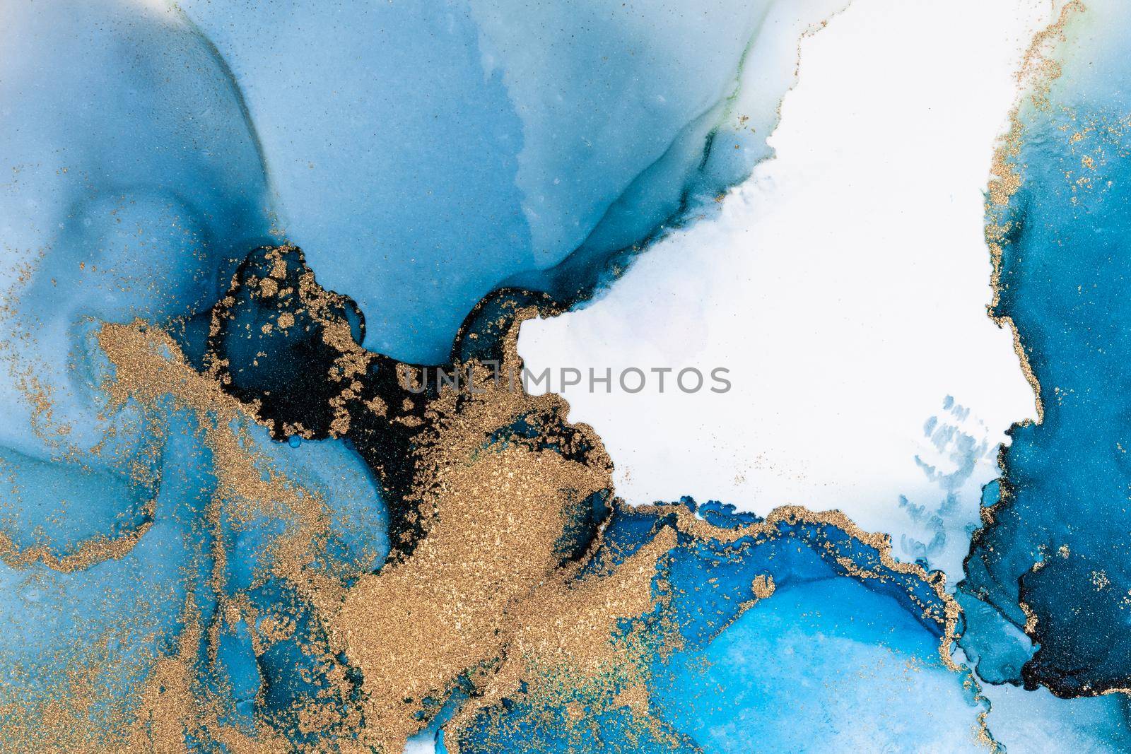 Luxury blue abstract background of marble liquid ink art painting on paper . Image of original artwork watercolor alcohol ink paint on high quality paper texture .