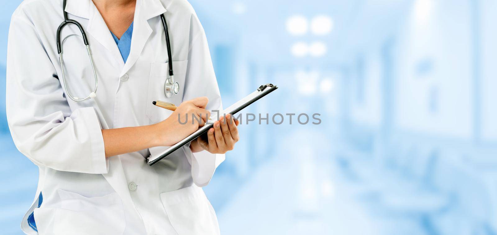 Woman doctor working at the hospital office. Medical healthcare and doctor staff service.