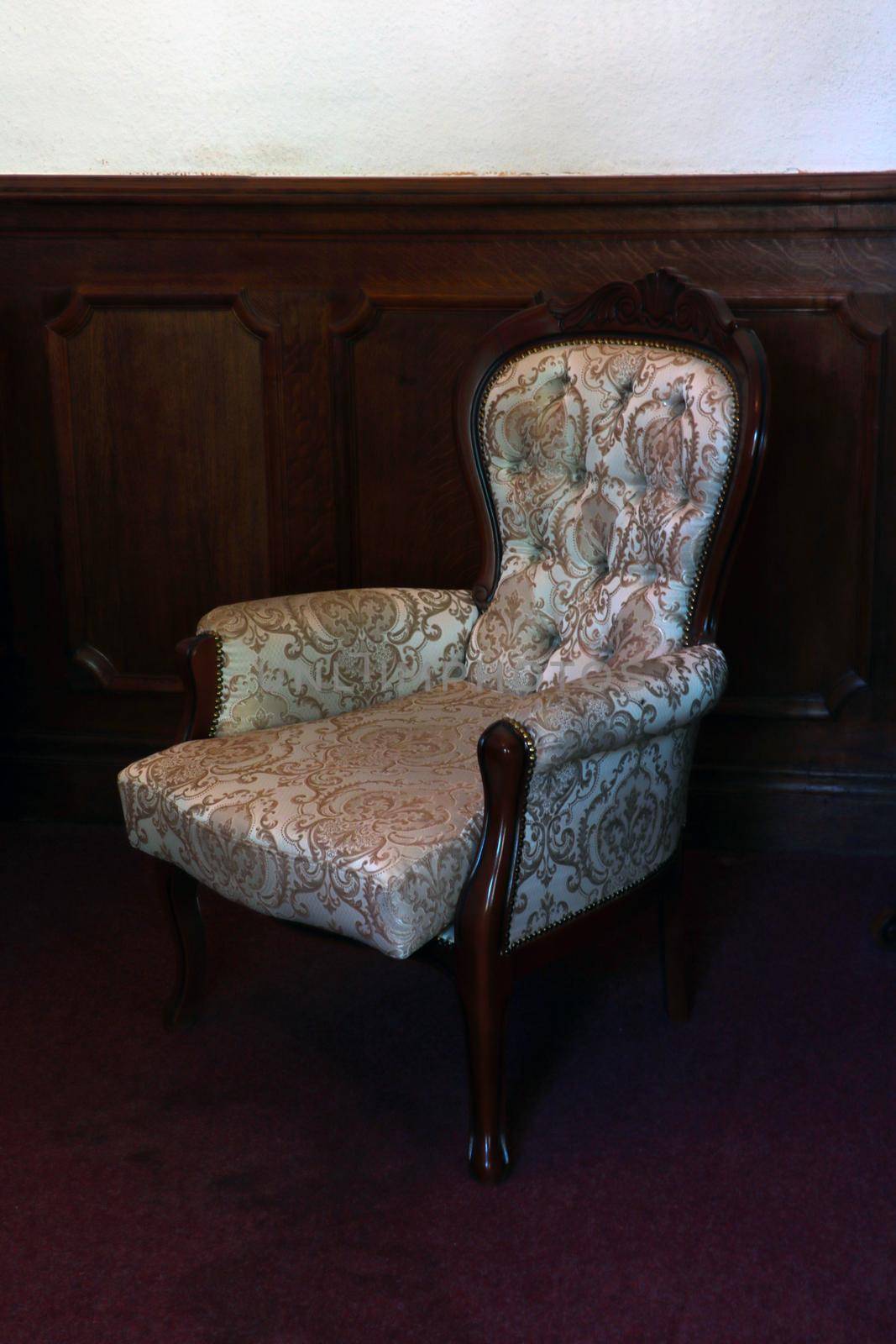 Close-up of a large beautiful luxury armchair. Interior