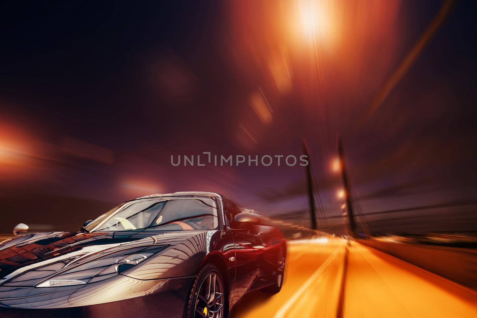 vintage retro car on the road. Car at high speed. Natural blurred background. Soft light effect.