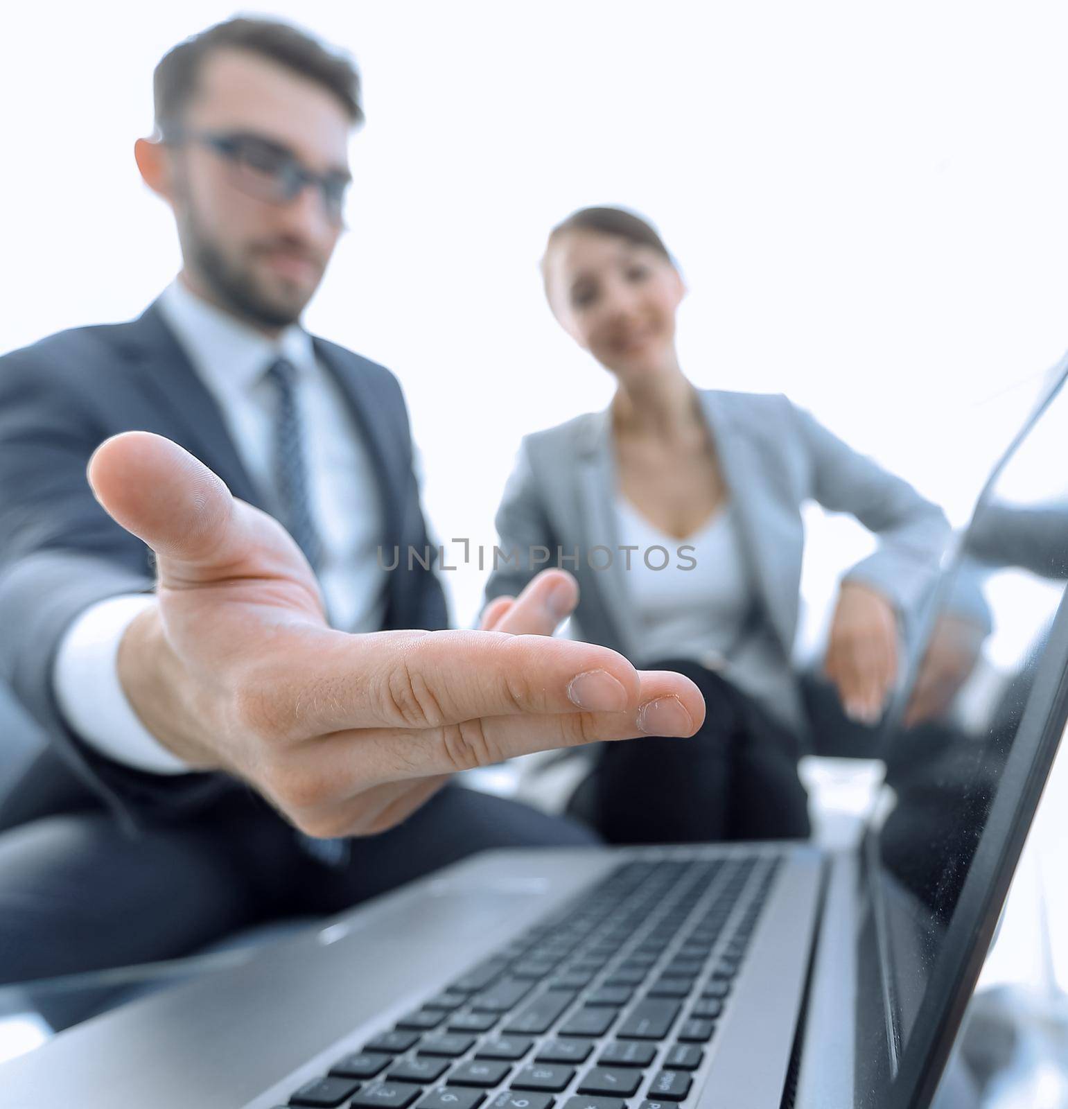 stylized photo. business colleagues working with laptop